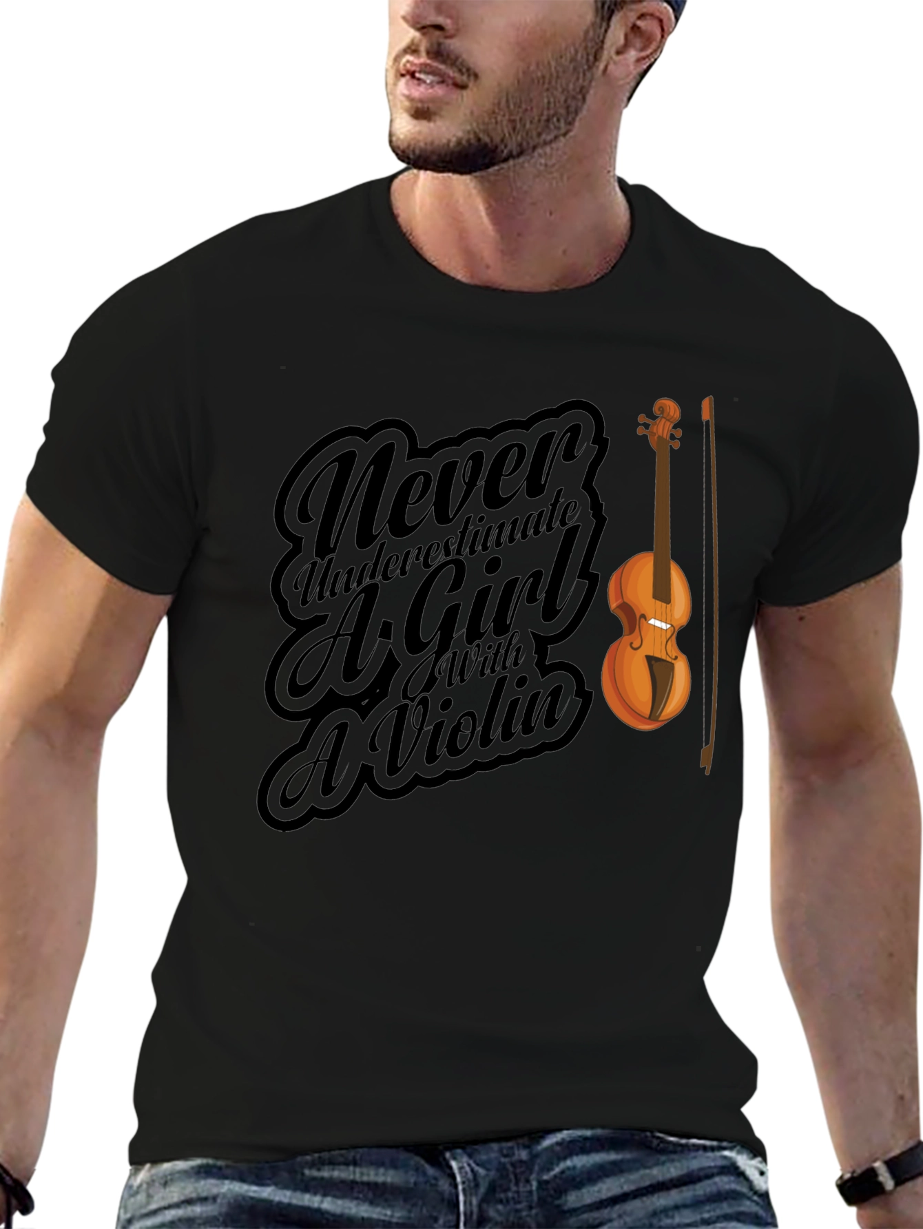 Violin Girl Black T-Shirt