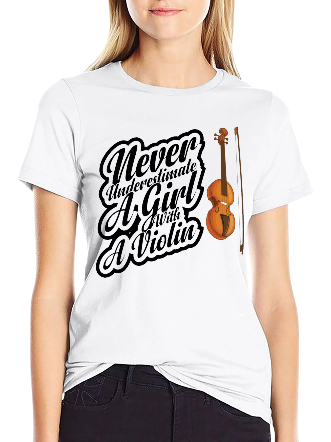 Violin Girl Black T-Shirt
