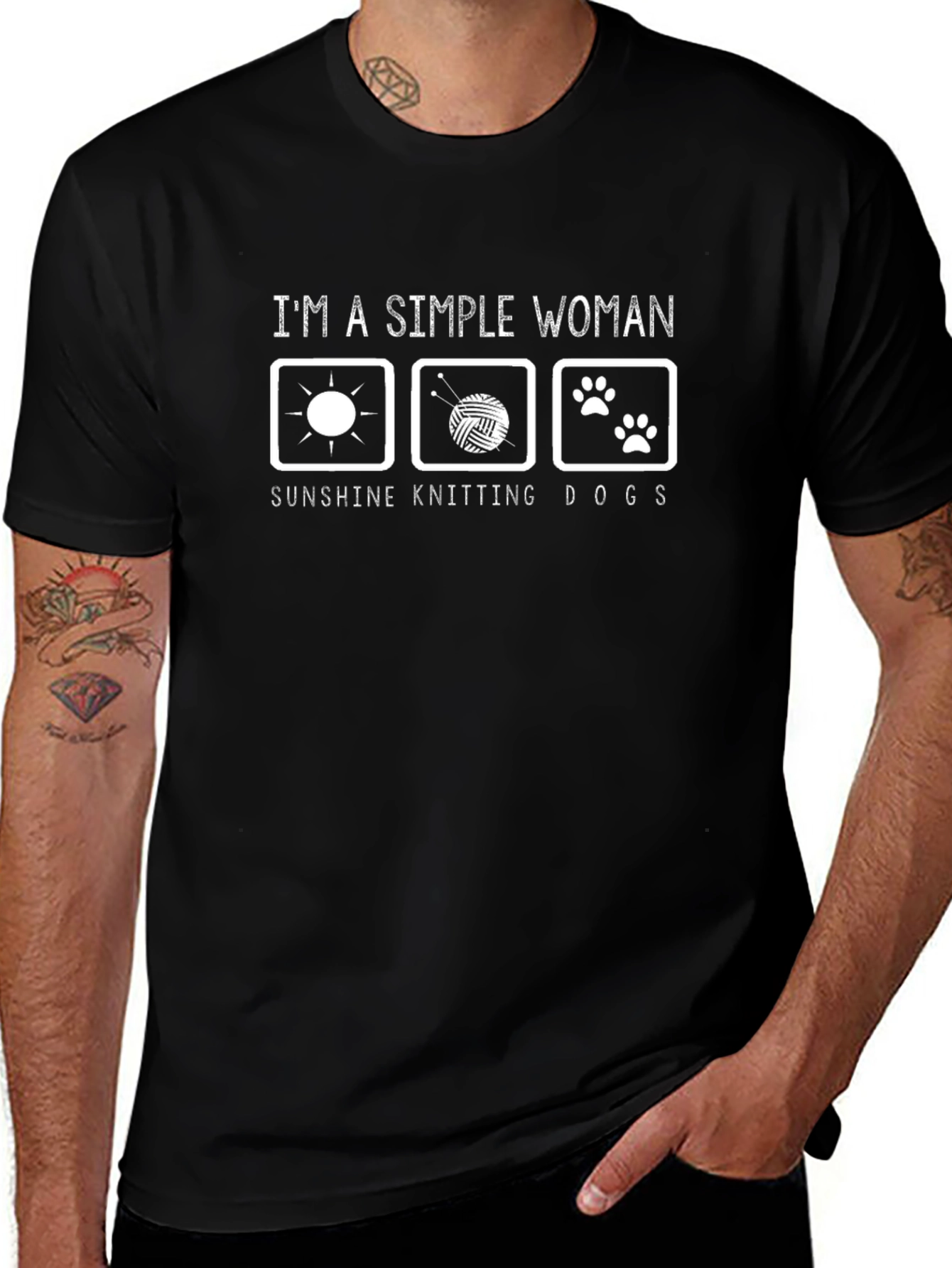 Simple Woman Tee: Sunshine Knitting Dogs