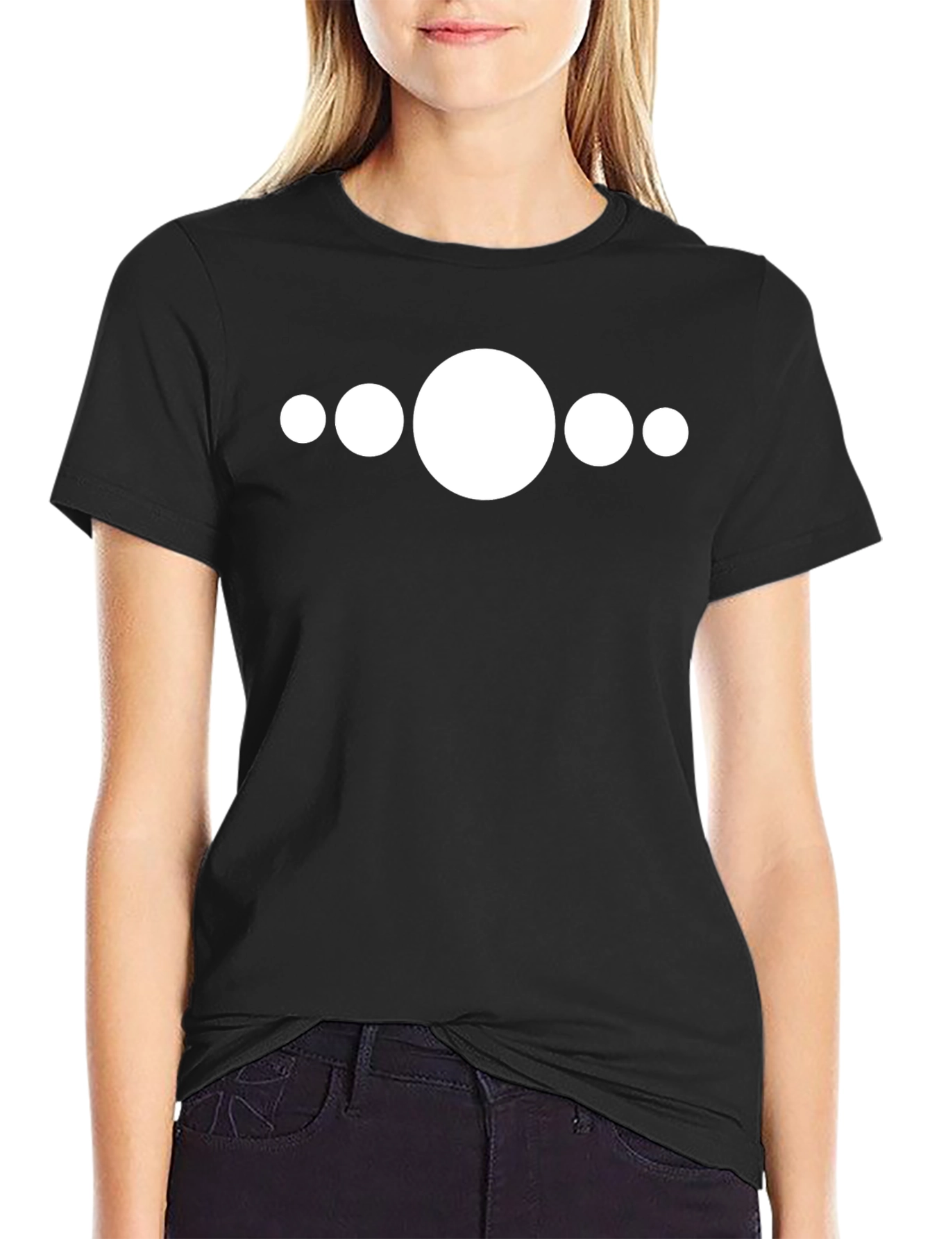 Minimalist White Circle Design Black T-Shirt