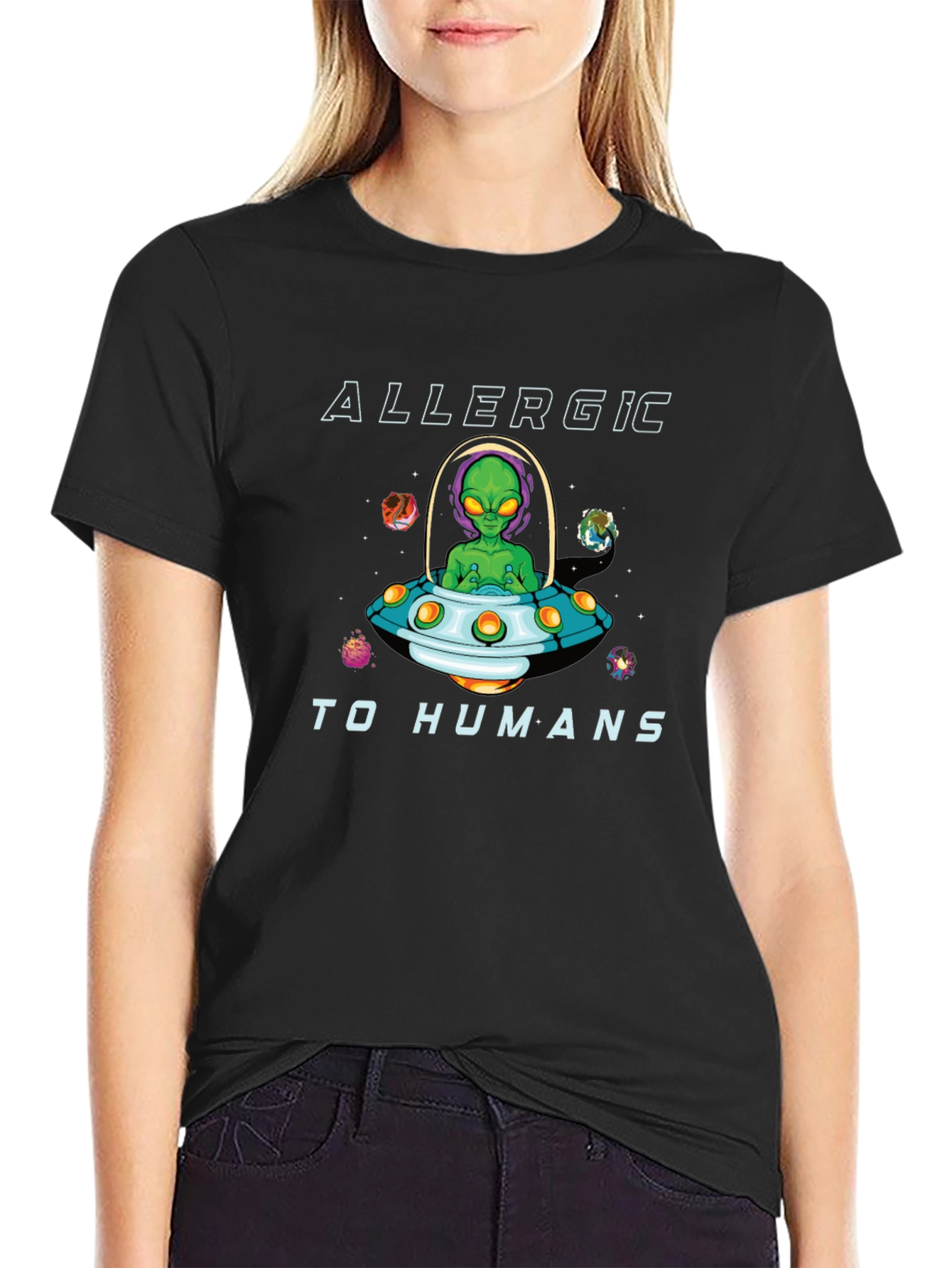 Allergic to Humans Alien Graphic T-Shirt