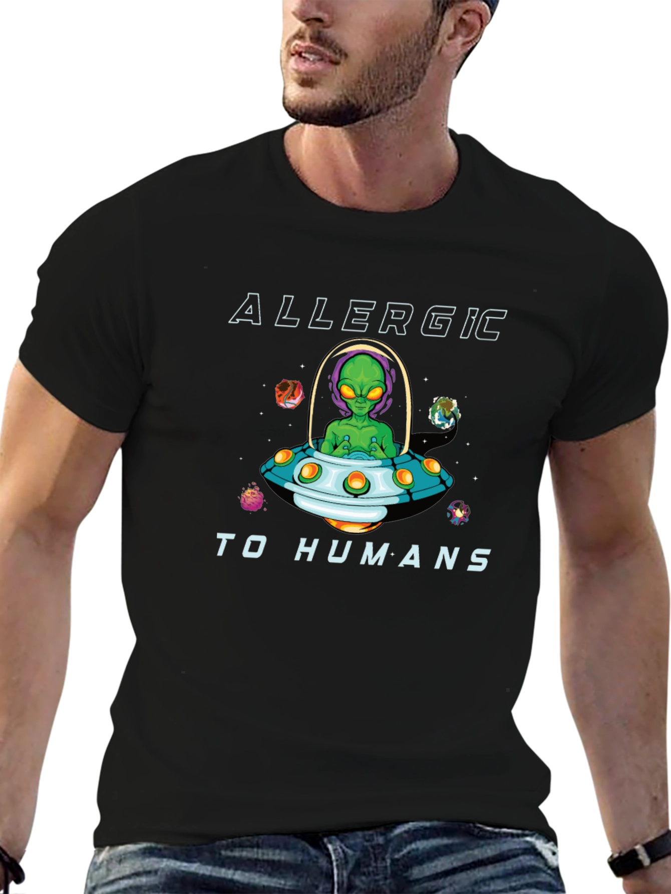 Allergic to Humans Alien Graphic T-Shirt