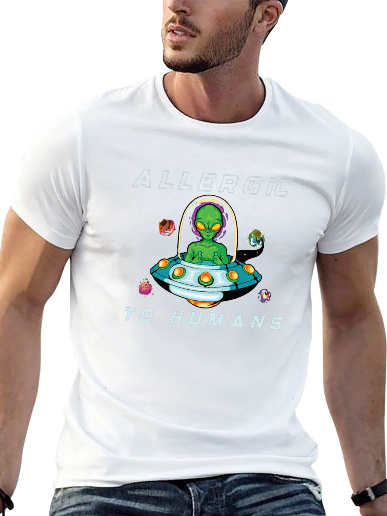 Allergic to Humans Alien Graphic T-Shirt