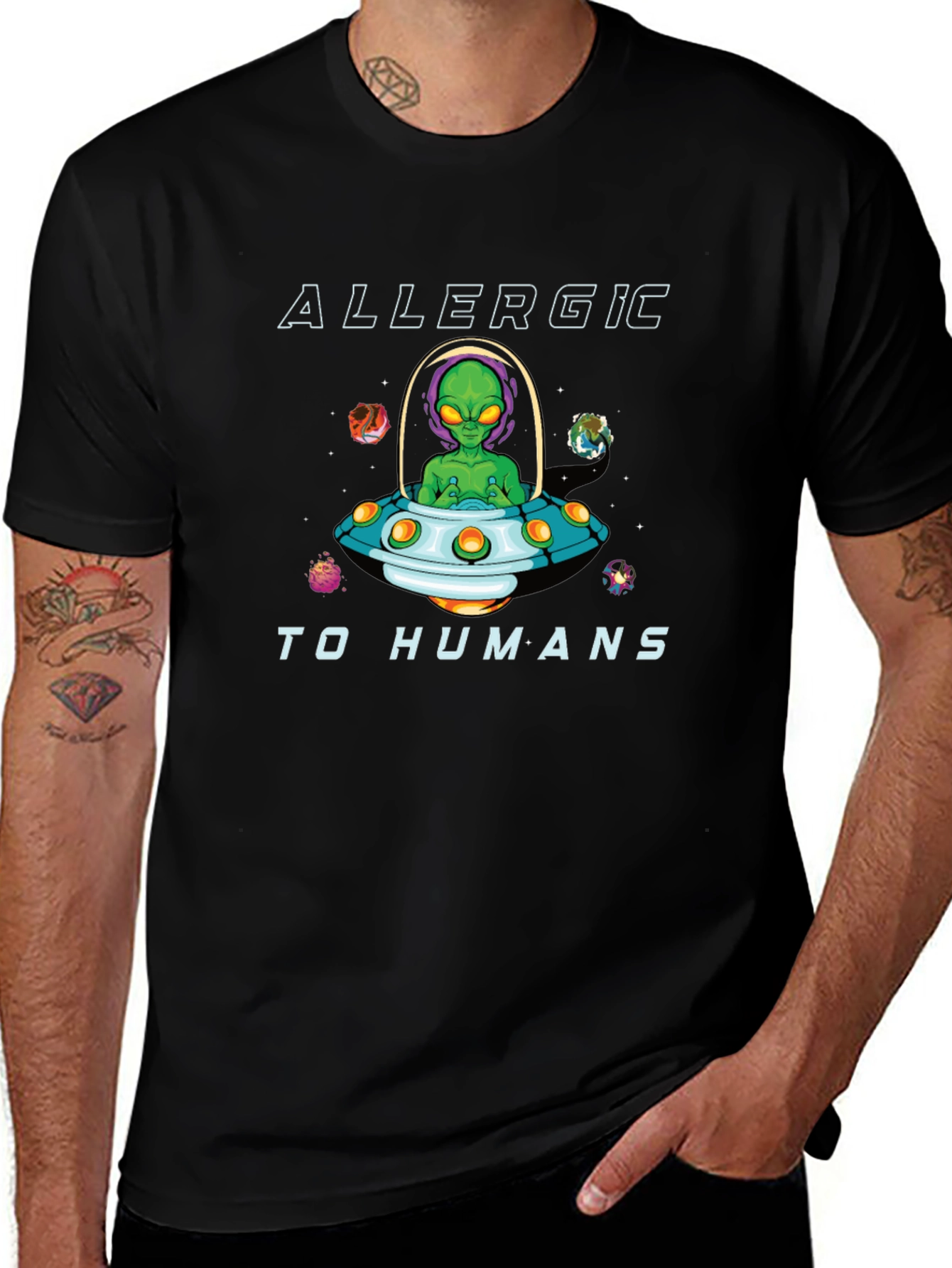 Allergic to Humans Alien Graphic T-Shirt