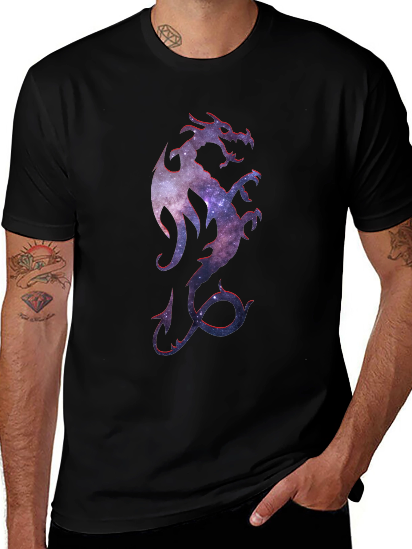 Galaxy Dragon Graphic Tee - Mens Black T-Shirt