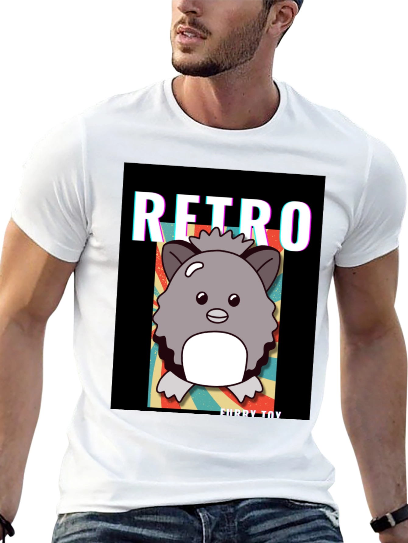 Retro Furry Toy Graphic Tee - Stylish Comfort