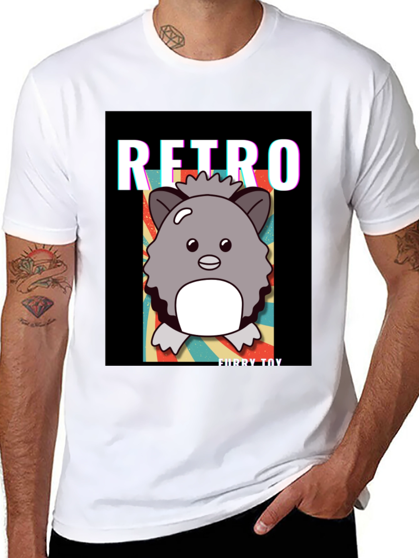 Retro Furry Toy Graphic Tee - Stylish Comfort