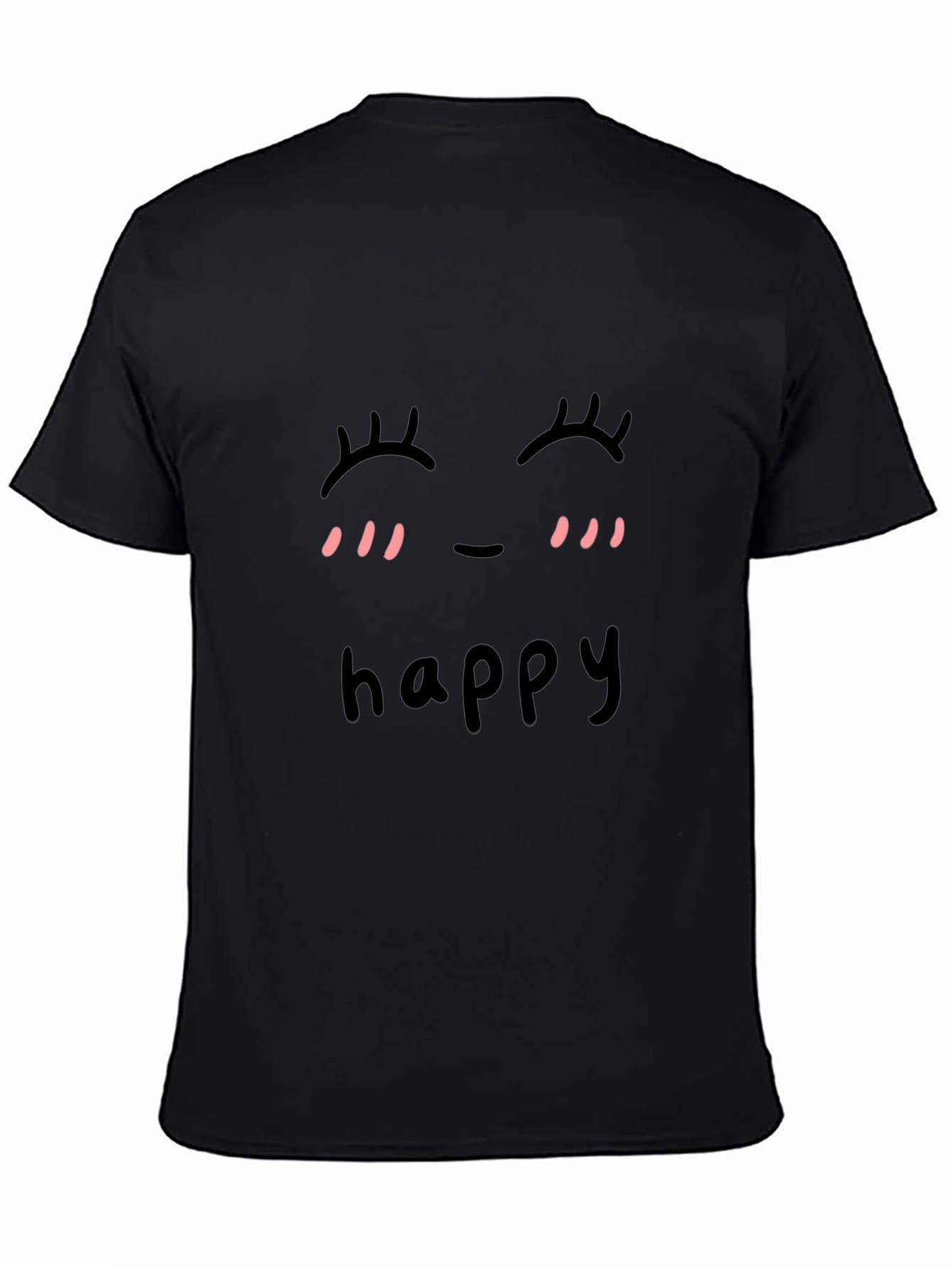 Cute Happy Face Graphic Black T-Shirt
