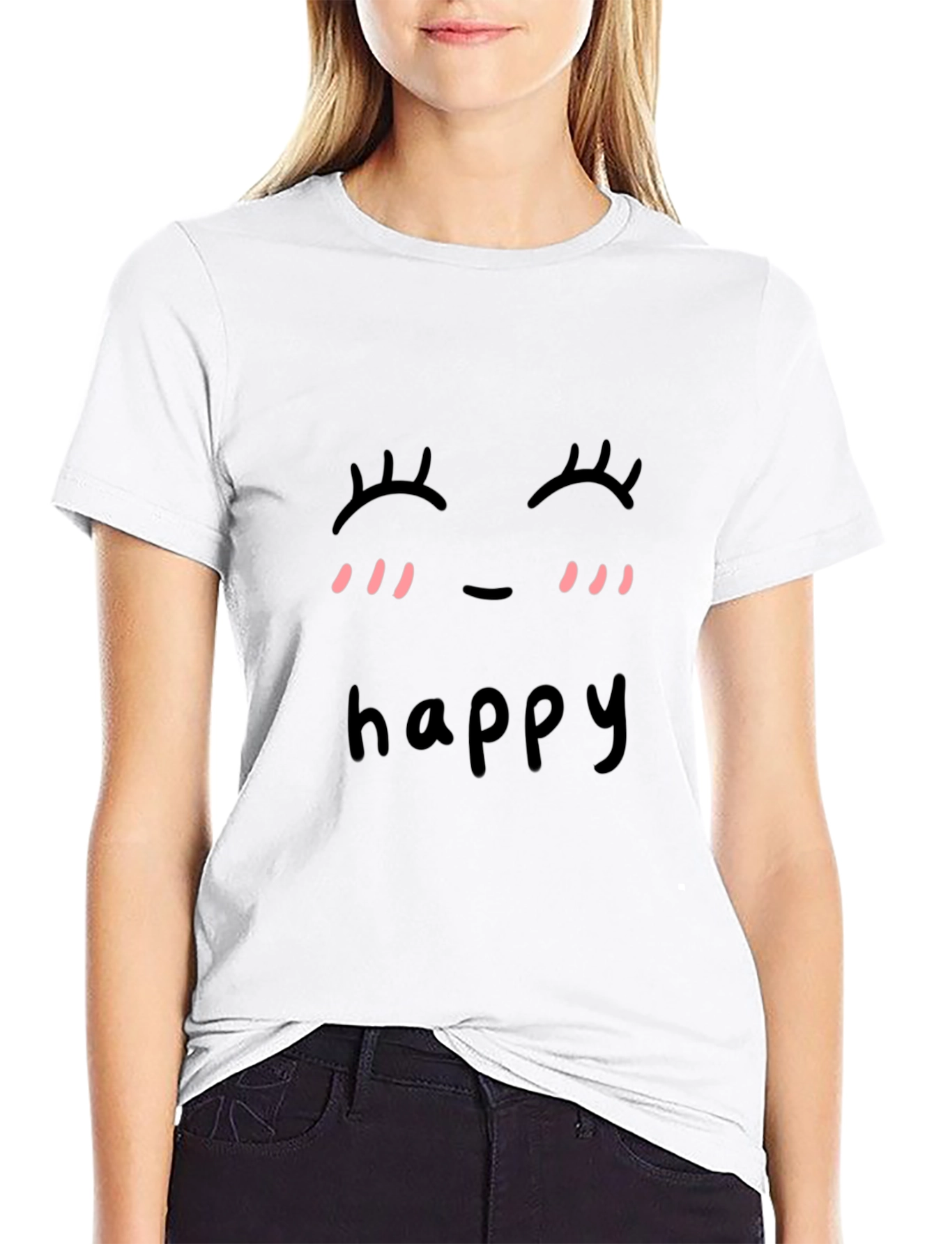 Cute Happy Face Graphic Black T-Shirt