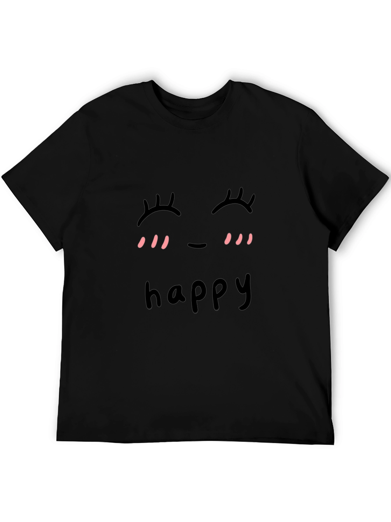 Cute Happy Face Graphic Black T-Shirt