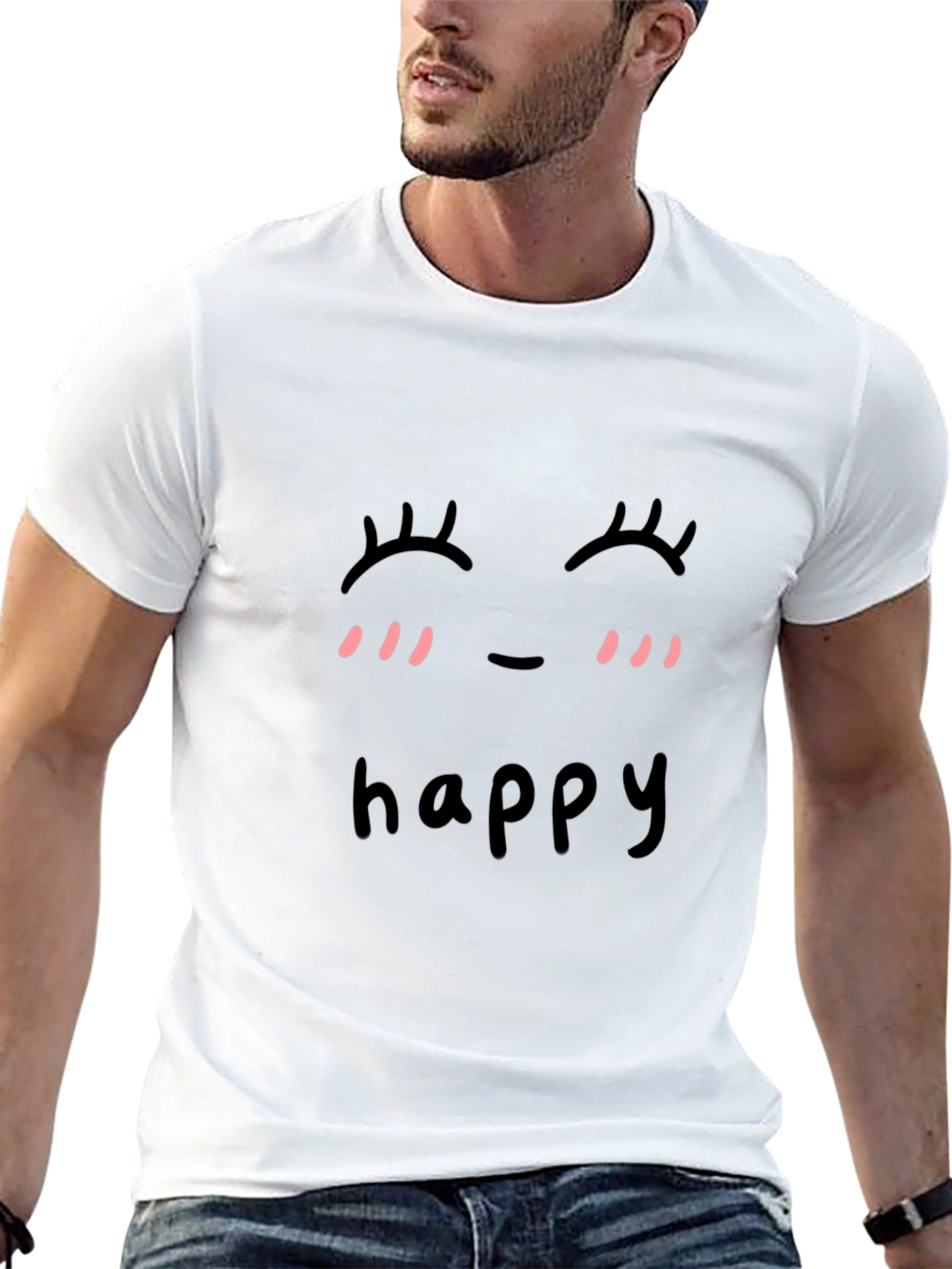 Cute Happy Face Graphic Black T-Shirt