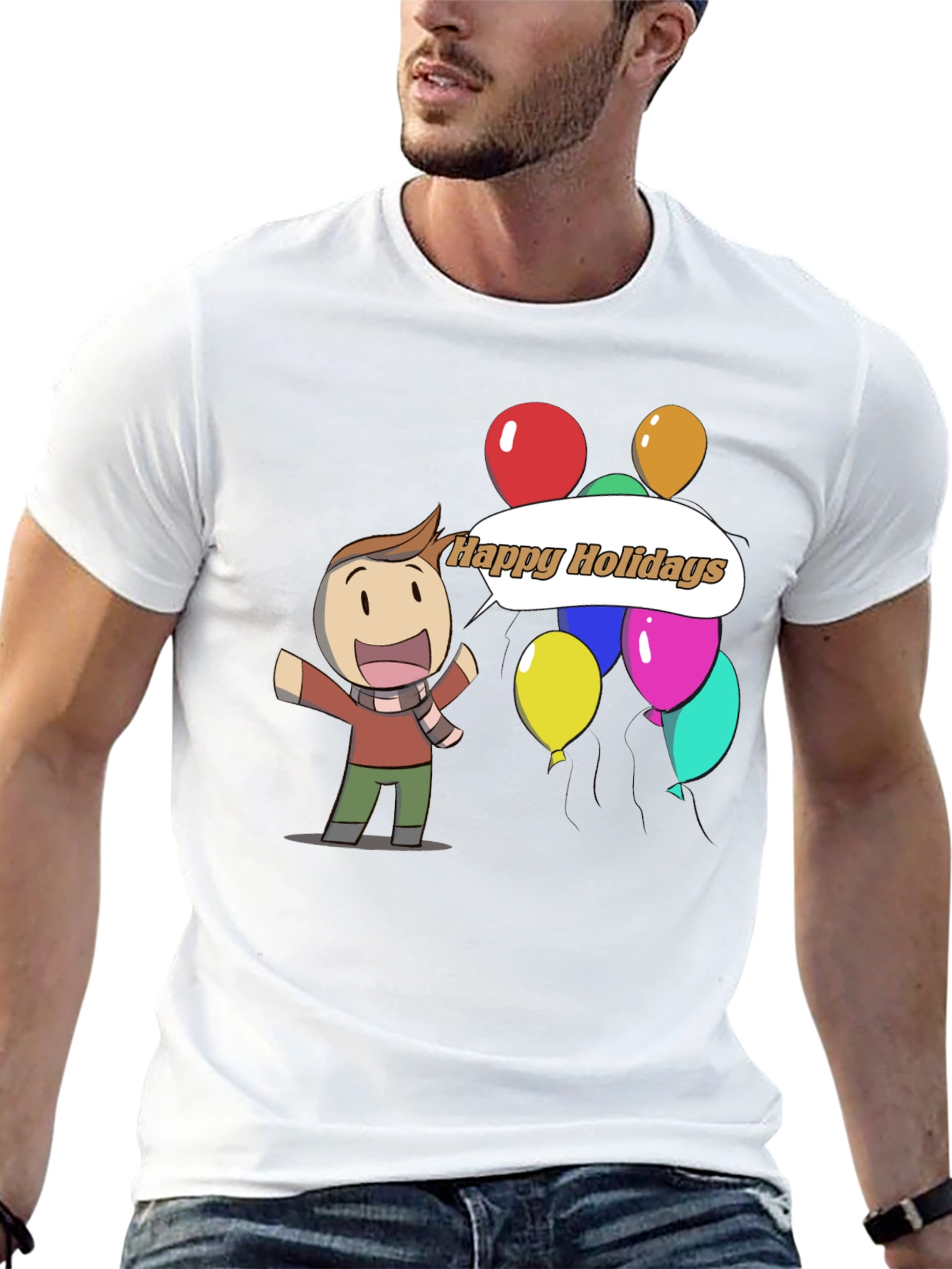 Happy Holidays Graphic Tee Festive Cartoon Shirt