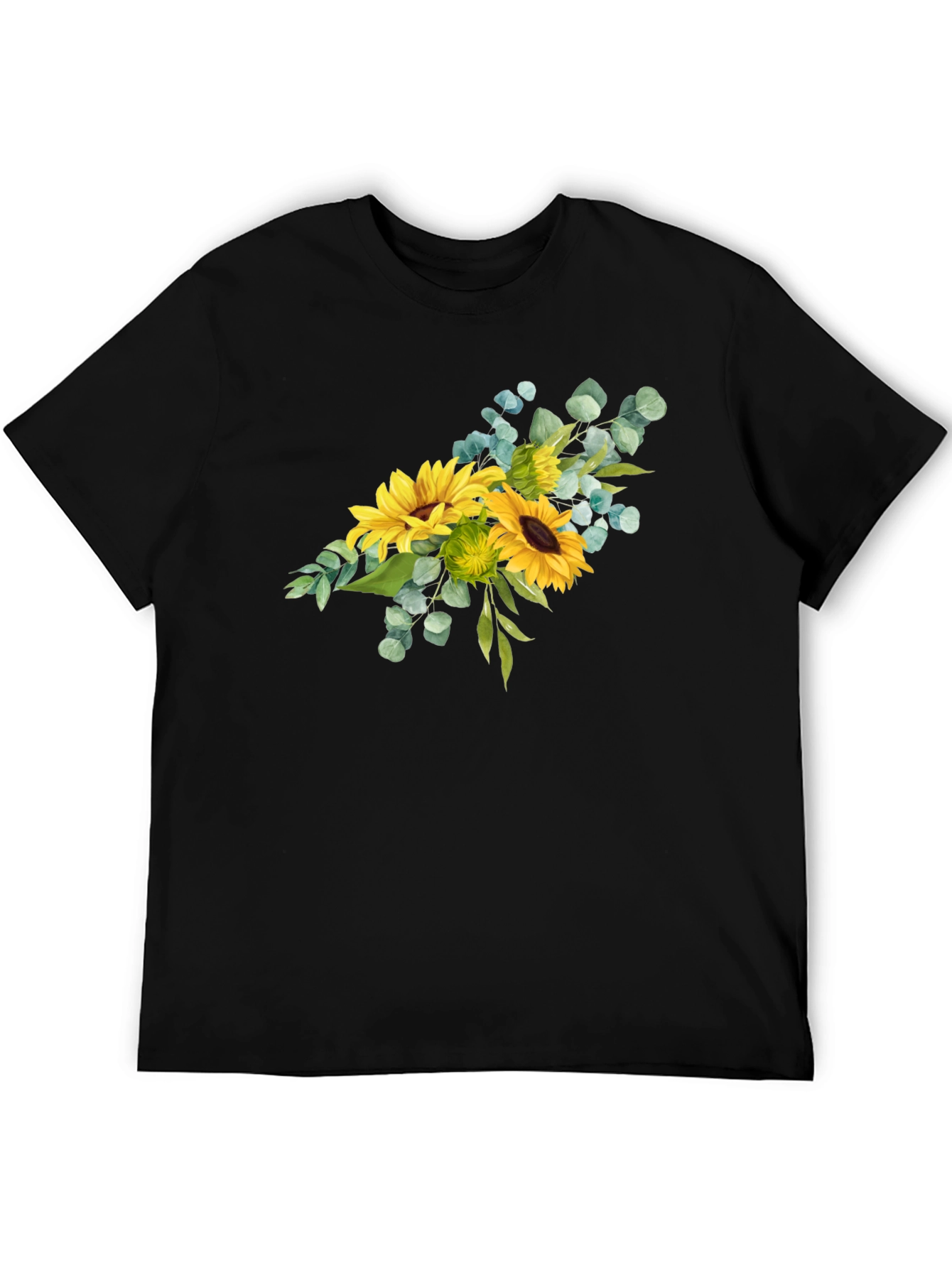 Sunflower Bouquet Graphic Print Black T-Shirt