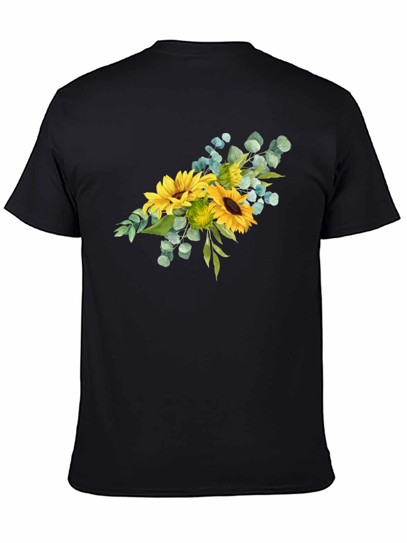 Sunflower Bouquet Graphic Print Black T-Shirt