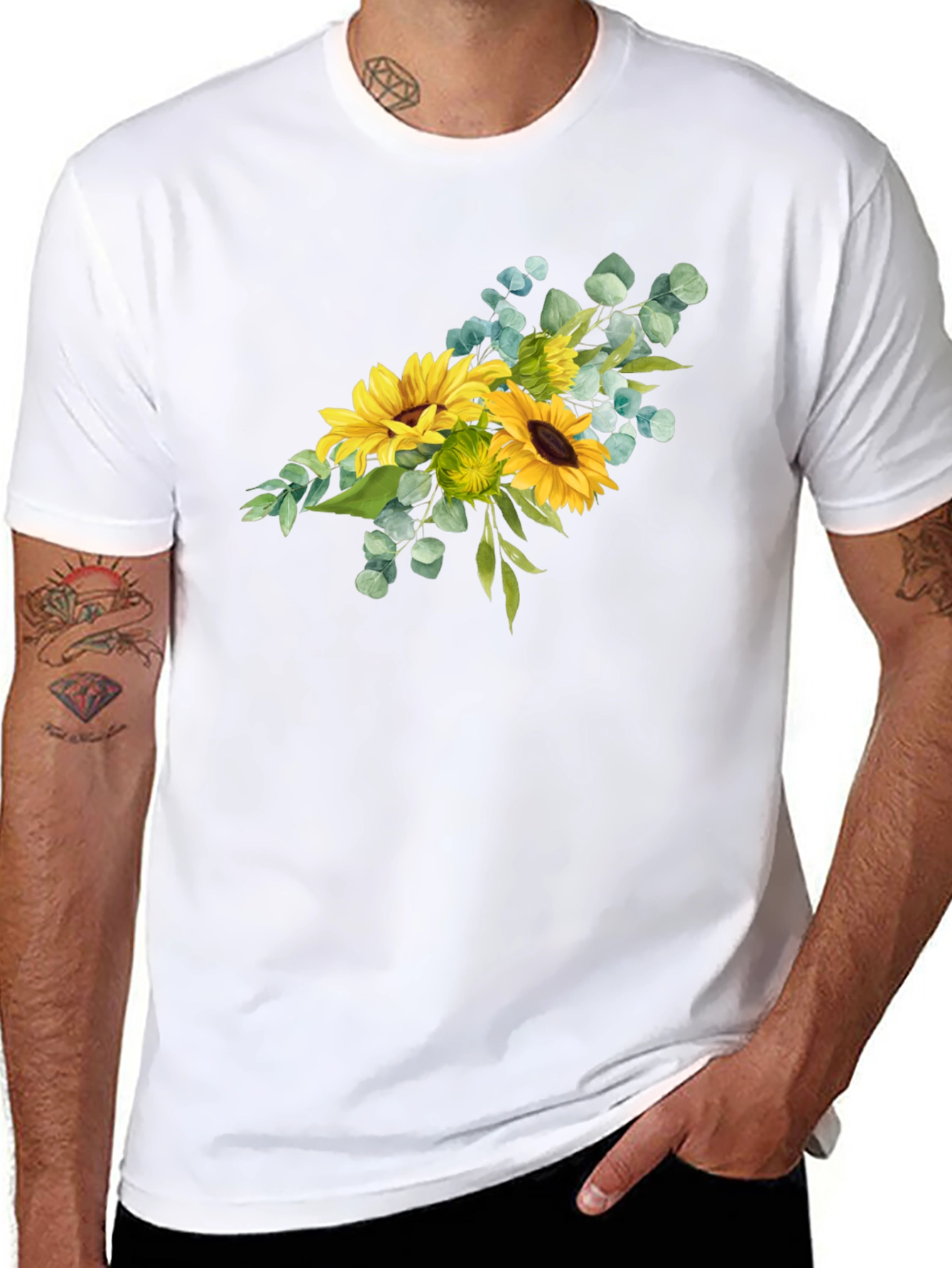 Sunflower Bouquet Graphic Print Black T-Shirt