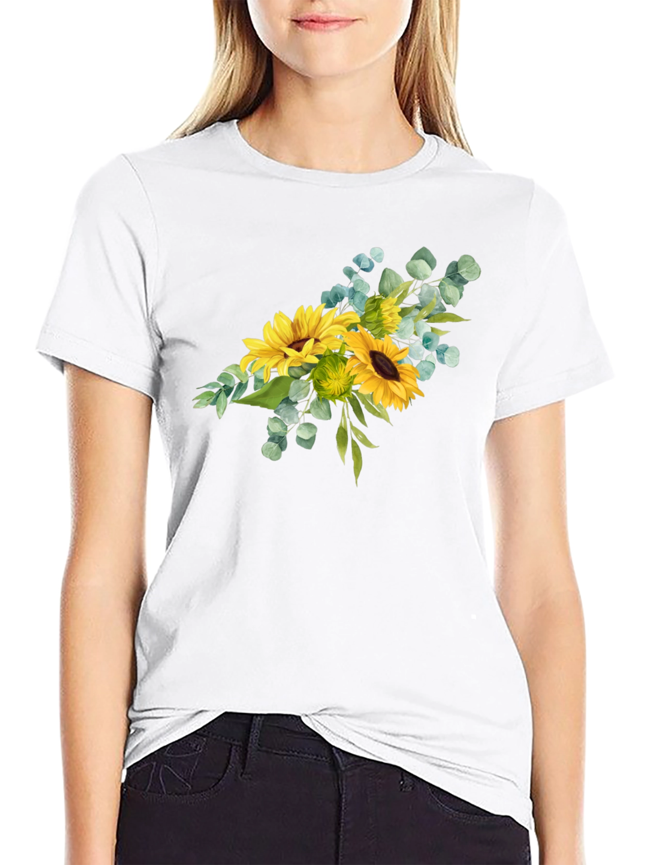 Sunflower Bouquet Graphic Print Black T-Shirt