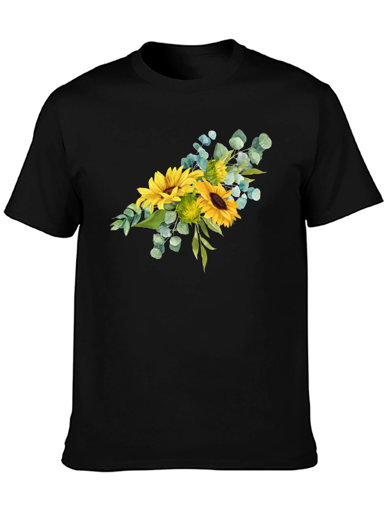 Sunflower Bouquet Graphic Print Black T-Shirt