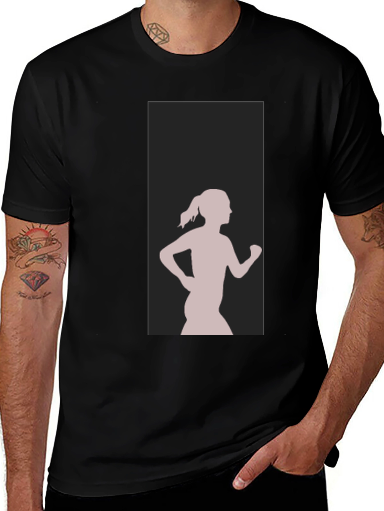Black Graphic Tee - Running Girl Silhouette
