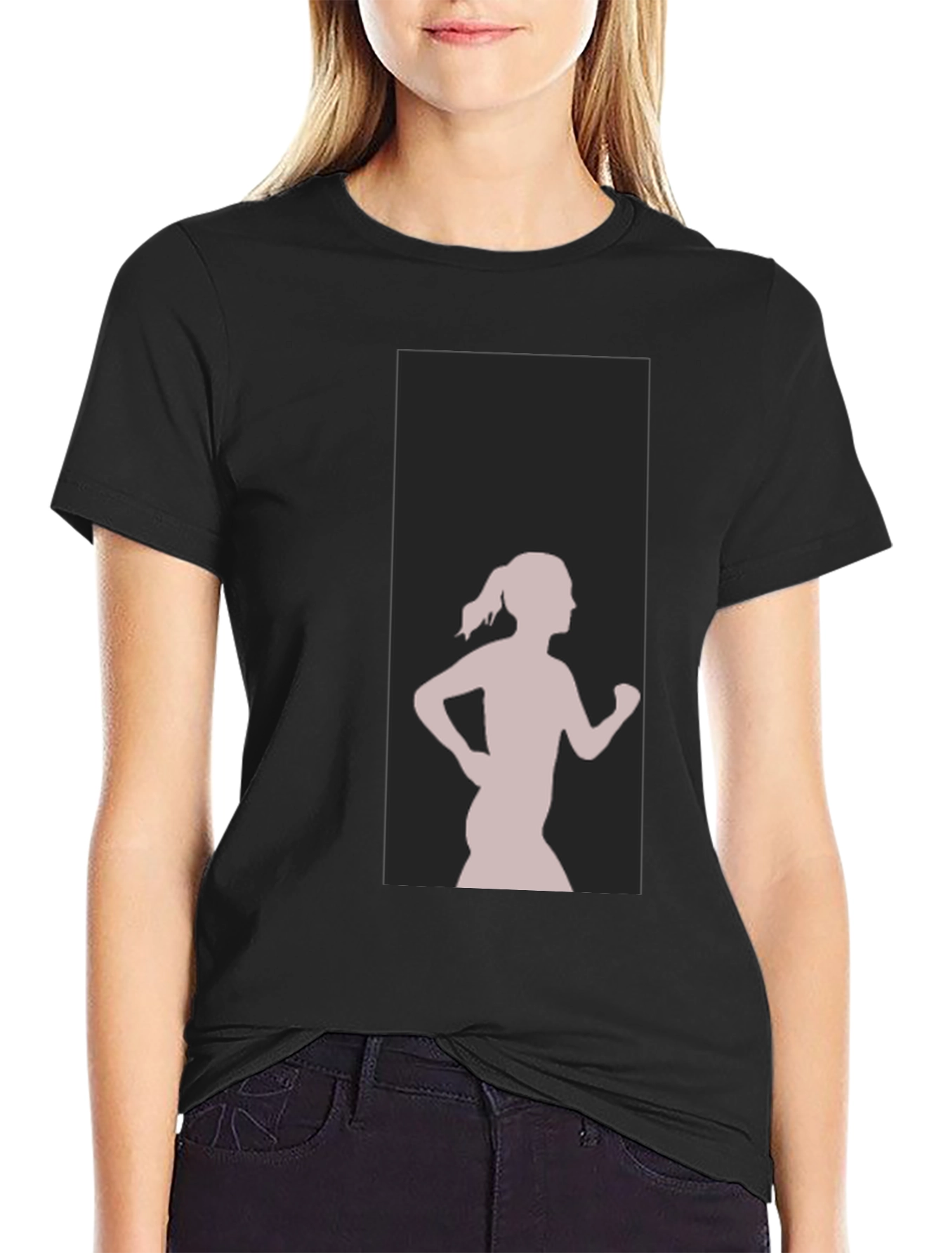Black Graphic Tee - Running Girl Silhouette