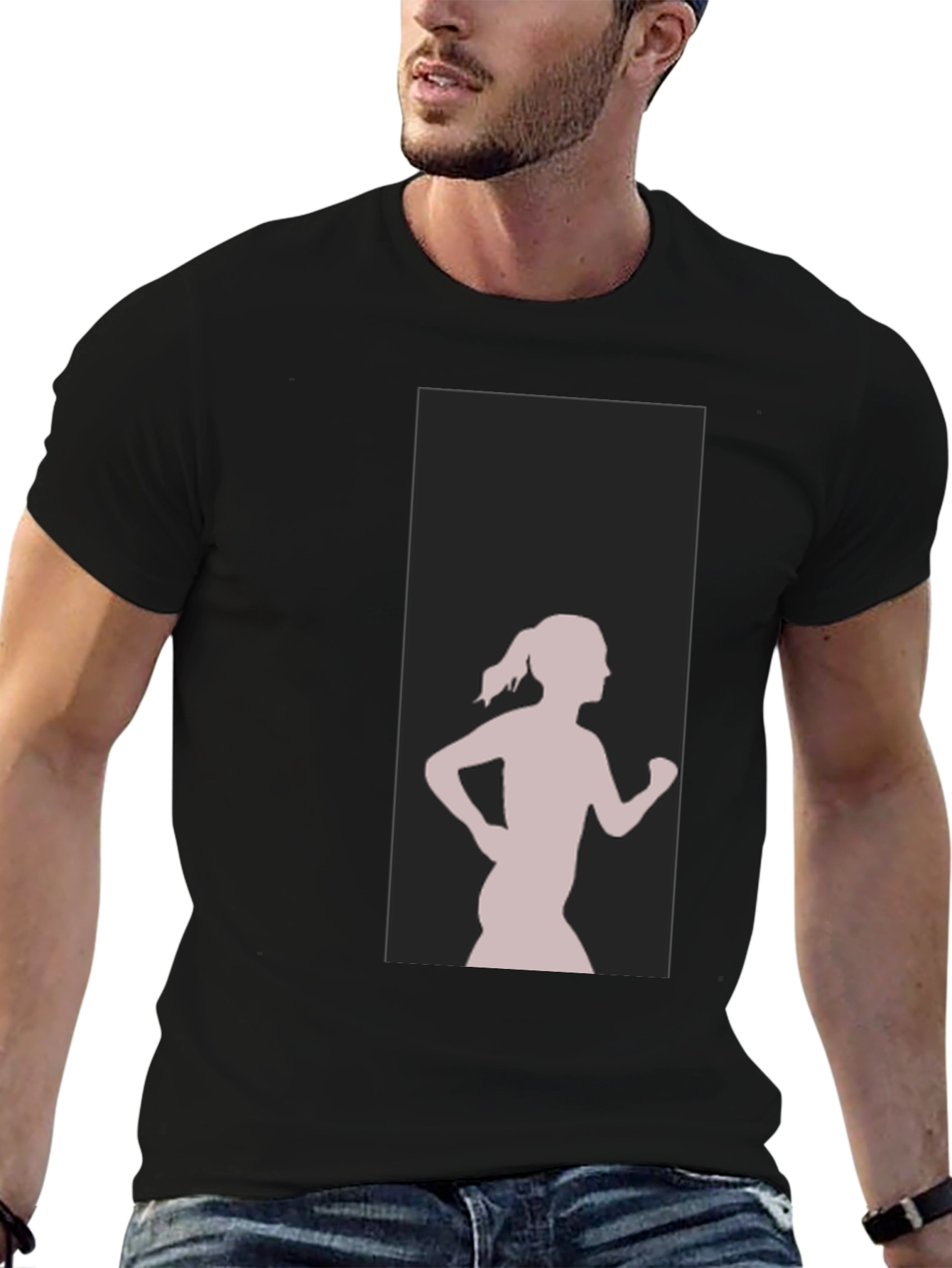 Black Graphic Tee - Running Girl Silhouette