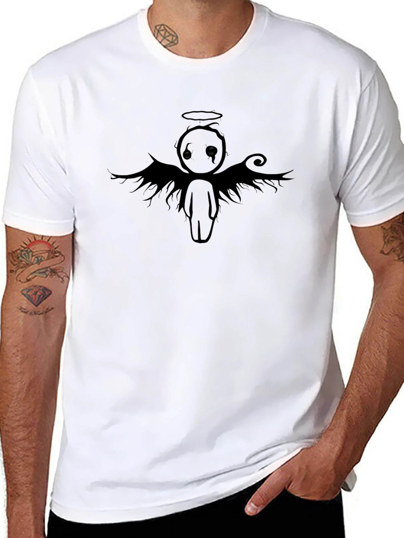 Emo Angel Graphic Tee - Black T-Shirt