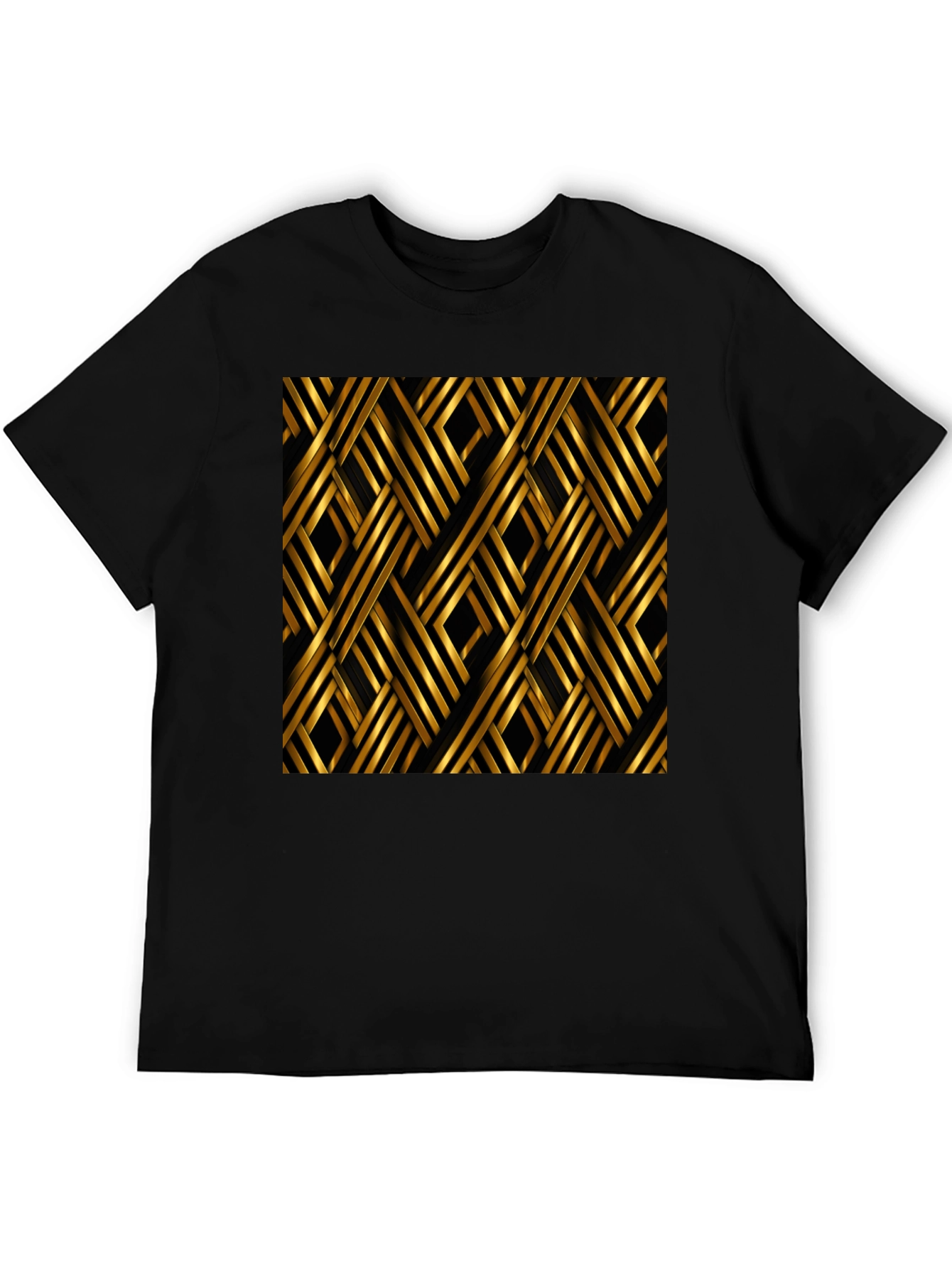 Stylish Black T-Shirt with Gold Geometric Pattern