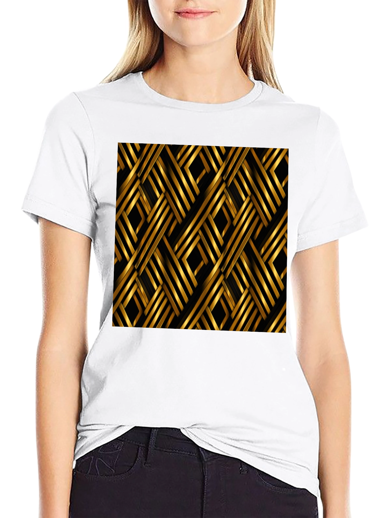Stylish Black T-Shirt with Gold Geometric Pattern