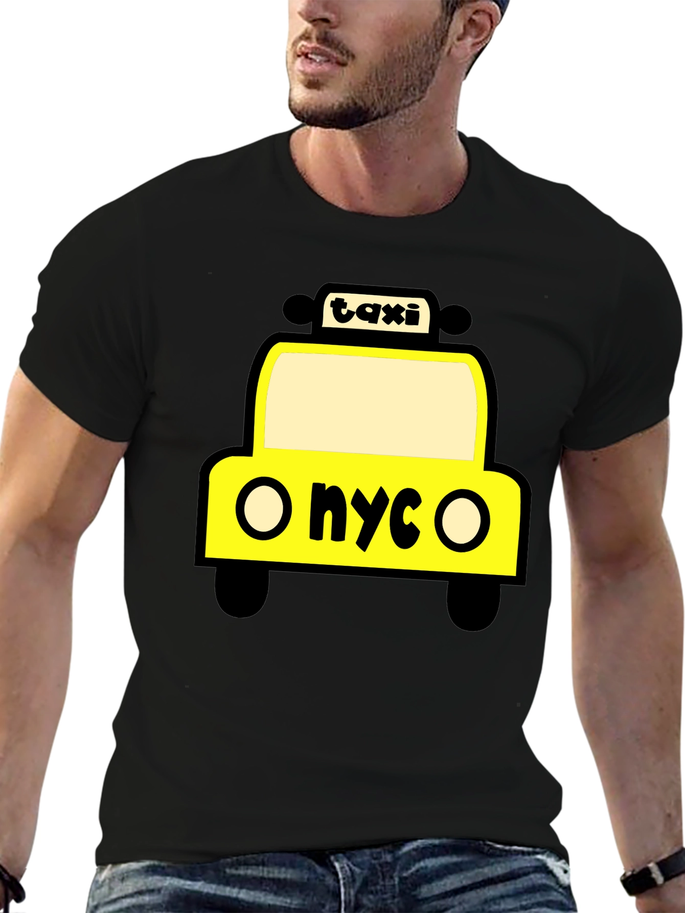 NYC Taxi Graphic Tee - Black Cotton T-Shirt