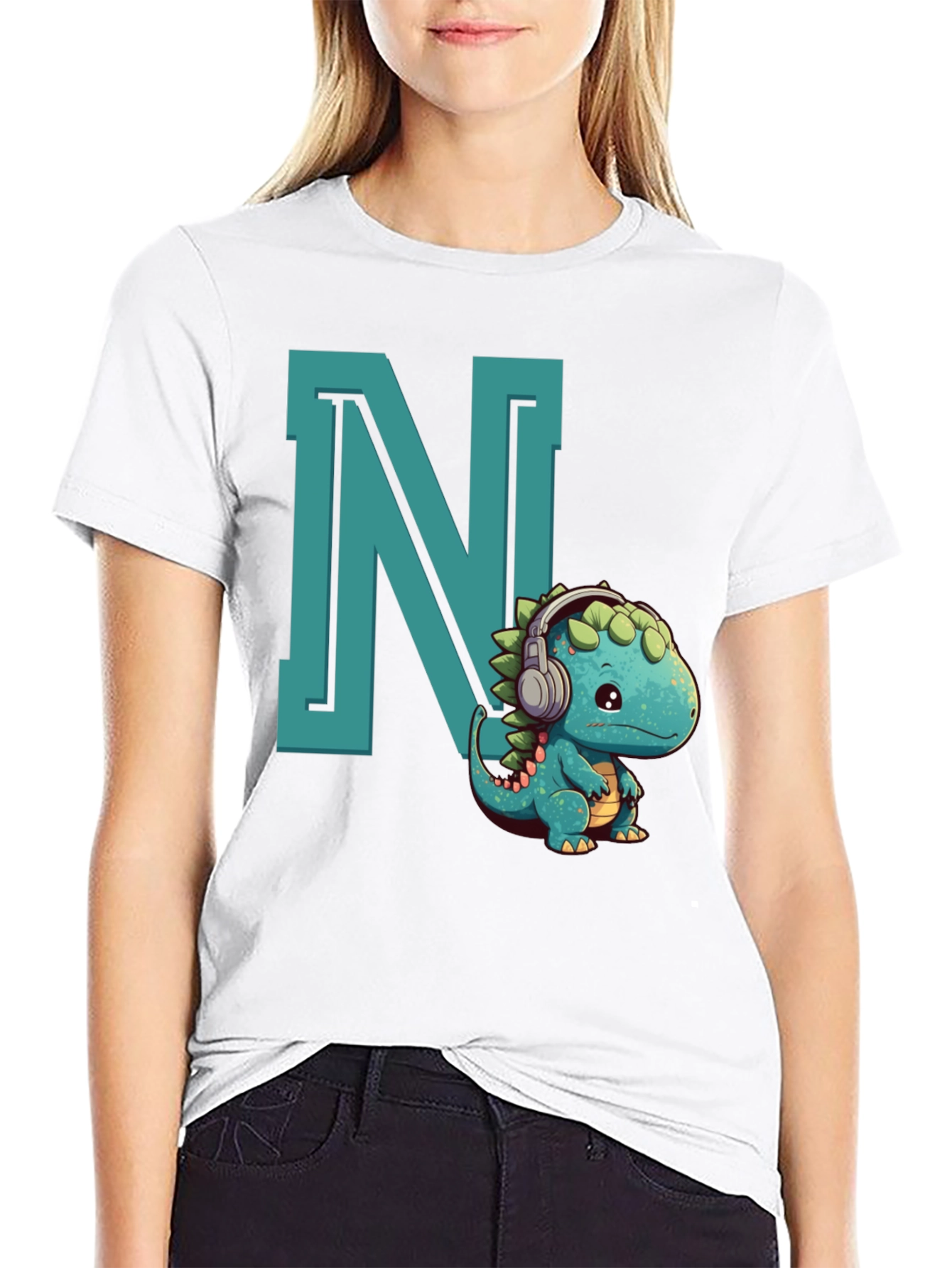 Cute Dinosaur Letter N Graphic Tee