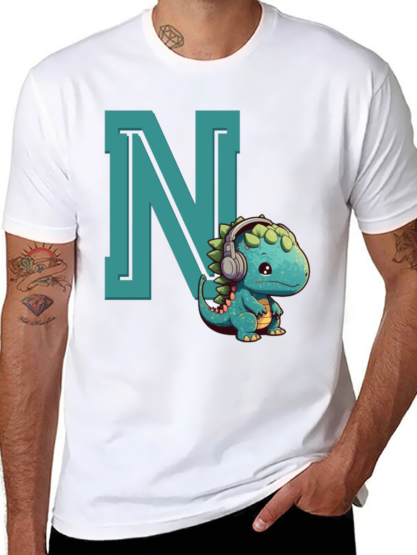 Cute Dinosaur Letter N Graphic Tee