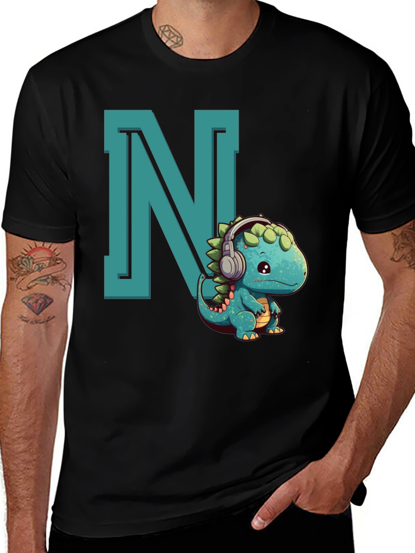 Cute Dinosaur Letter N Graphic Tee