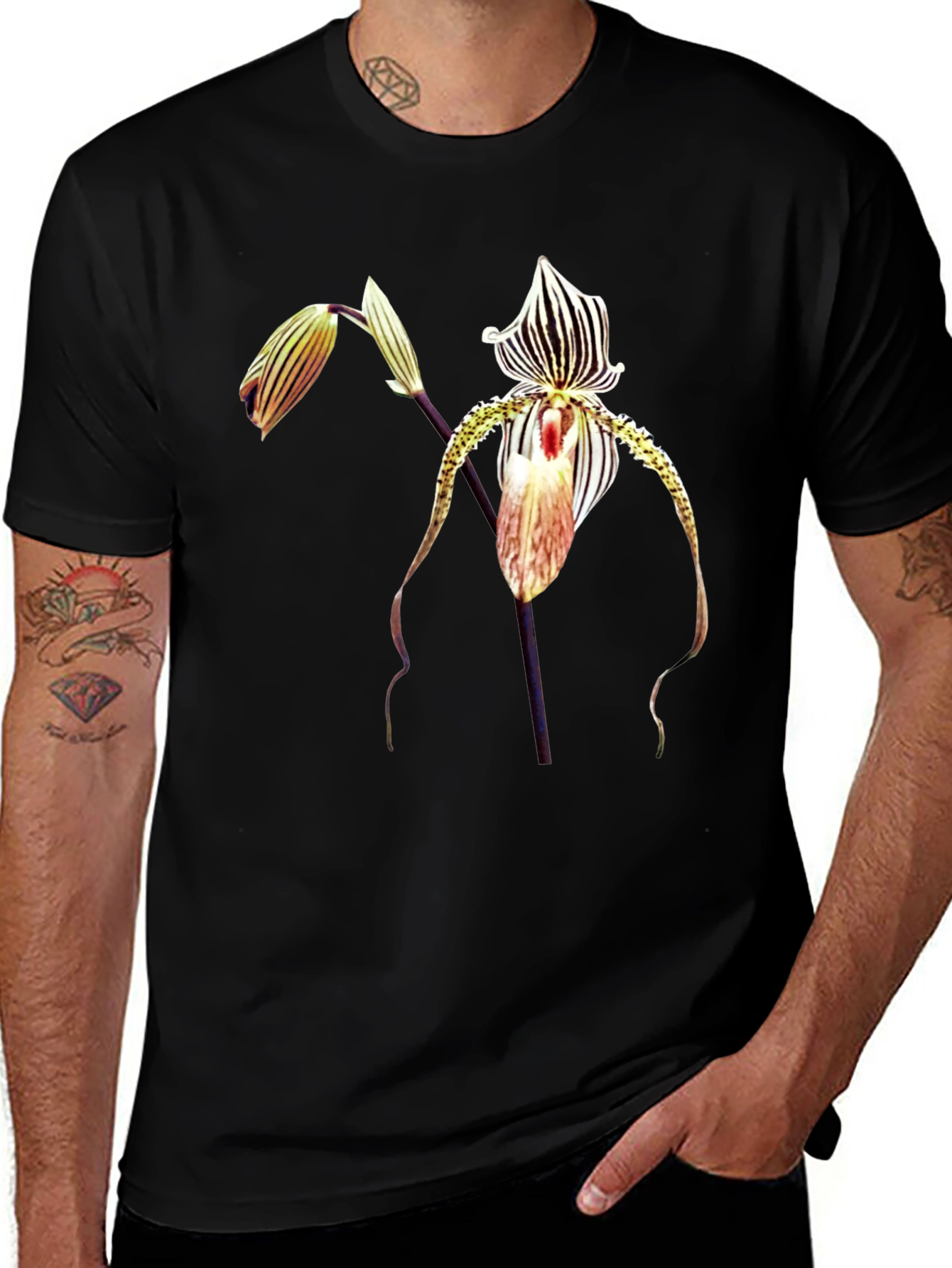 Exotic Orchid Graphic Black Tee