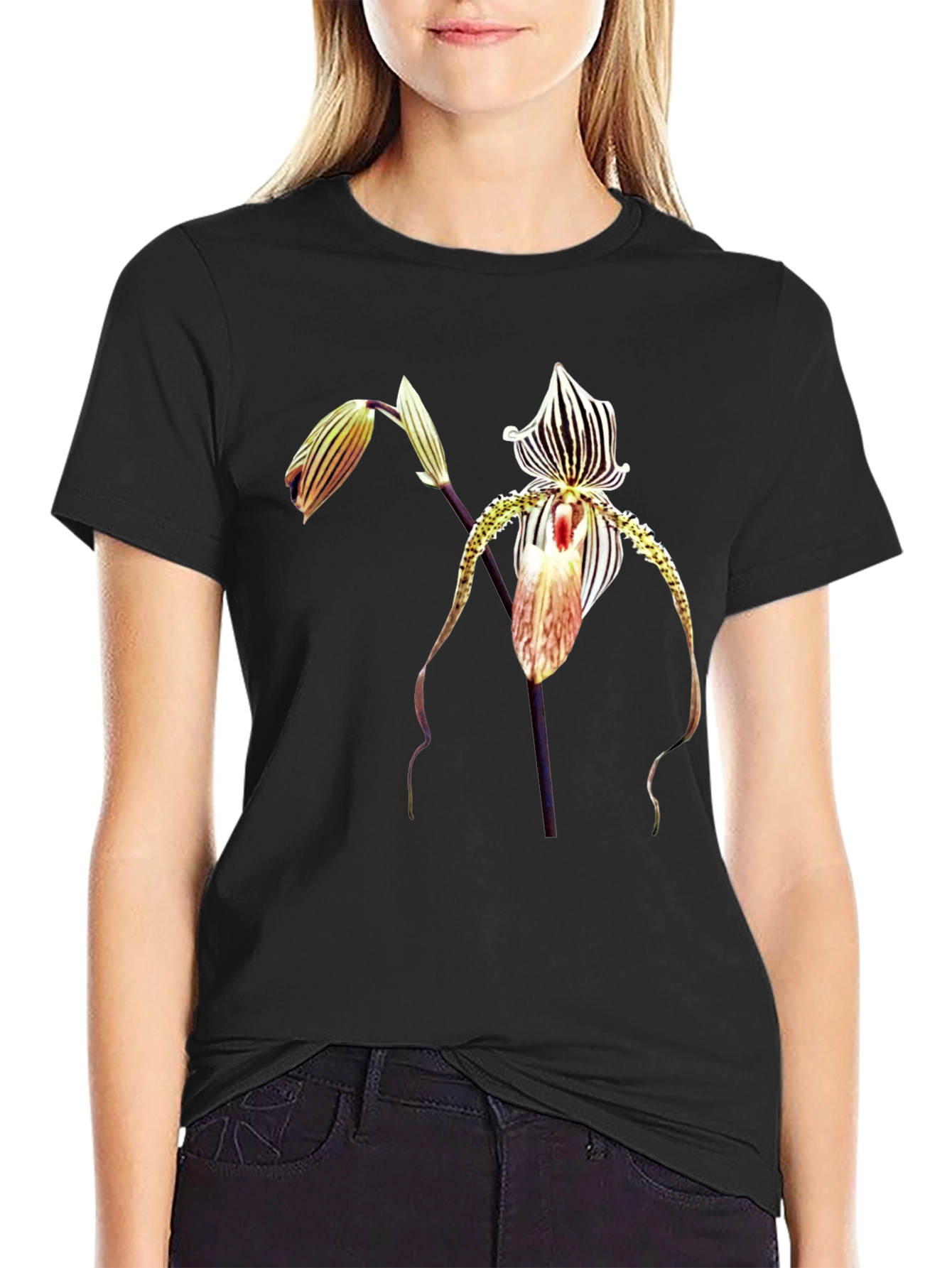 Exotic Orchid Graphic Black Tee