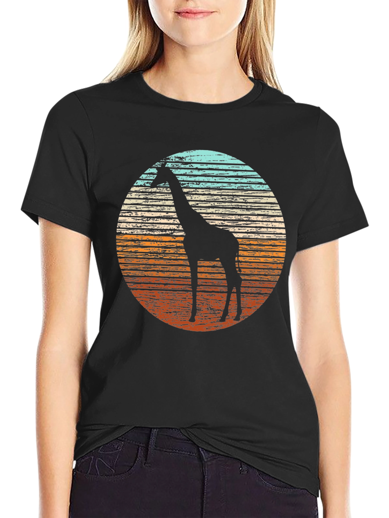 Giraffe Silhouette Sunset Graphic Tee