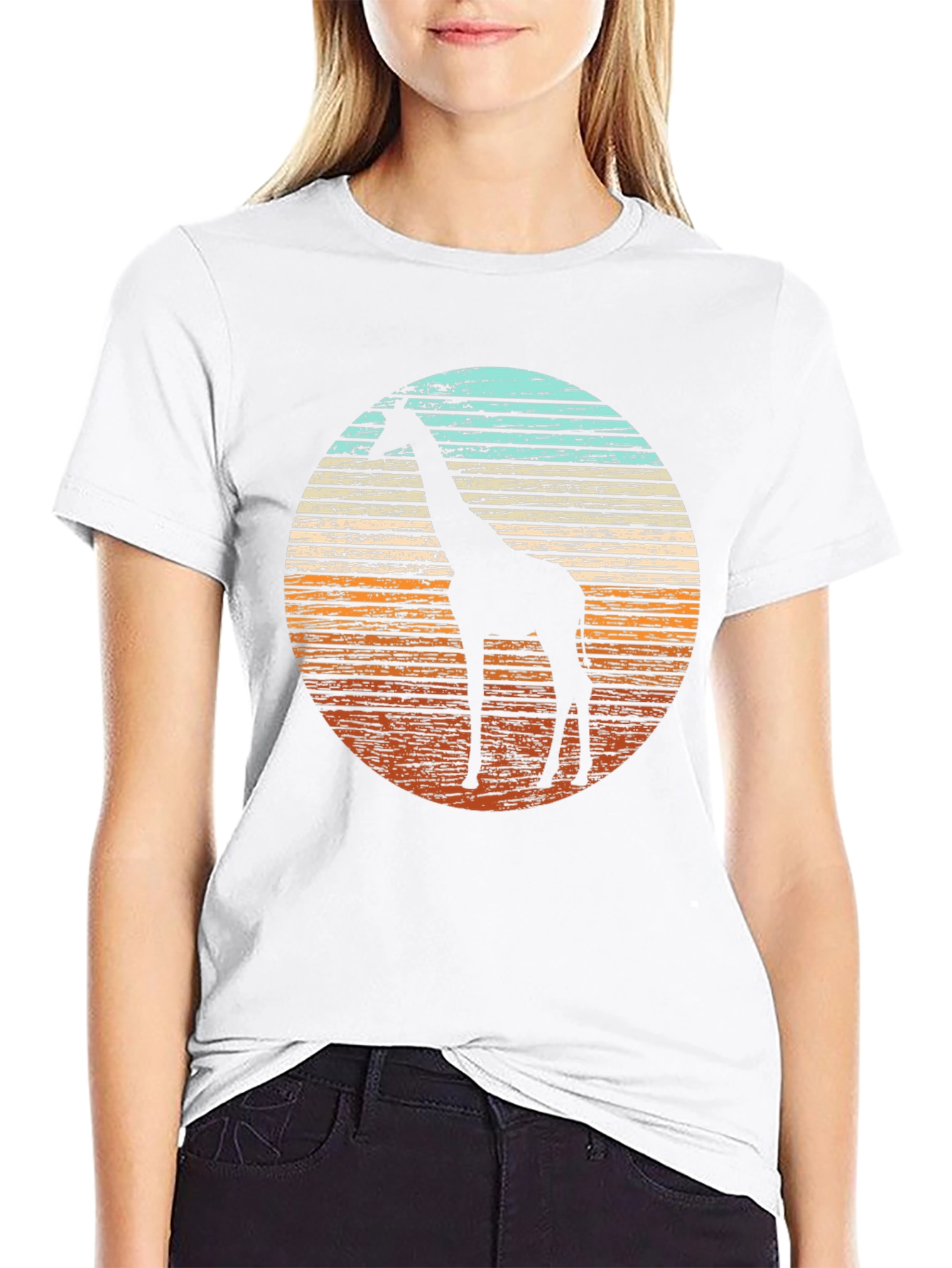Giraffe Silhouette Sunset Graphic Tee