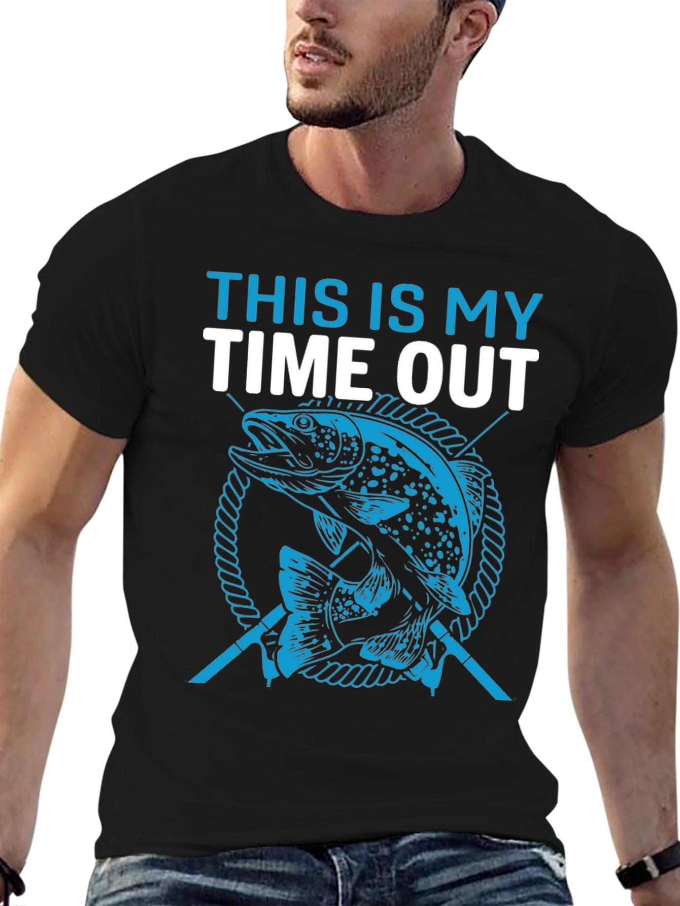 Fishing Time Out Graphic Tee - Black Cotton T-Shirt