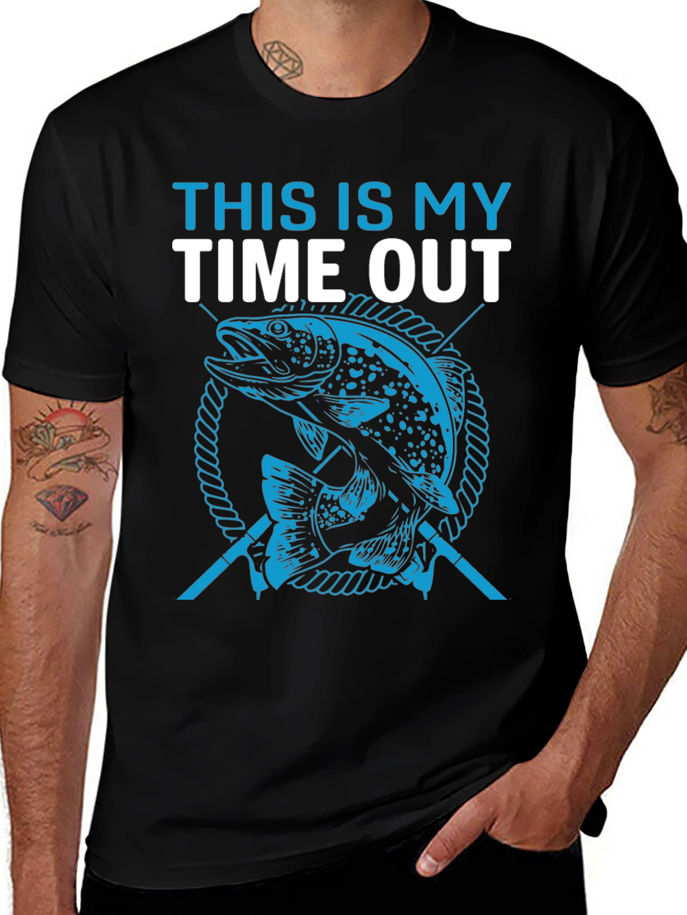 Fishing Time Out Graphic Tee - Black Cotton T-Shirt