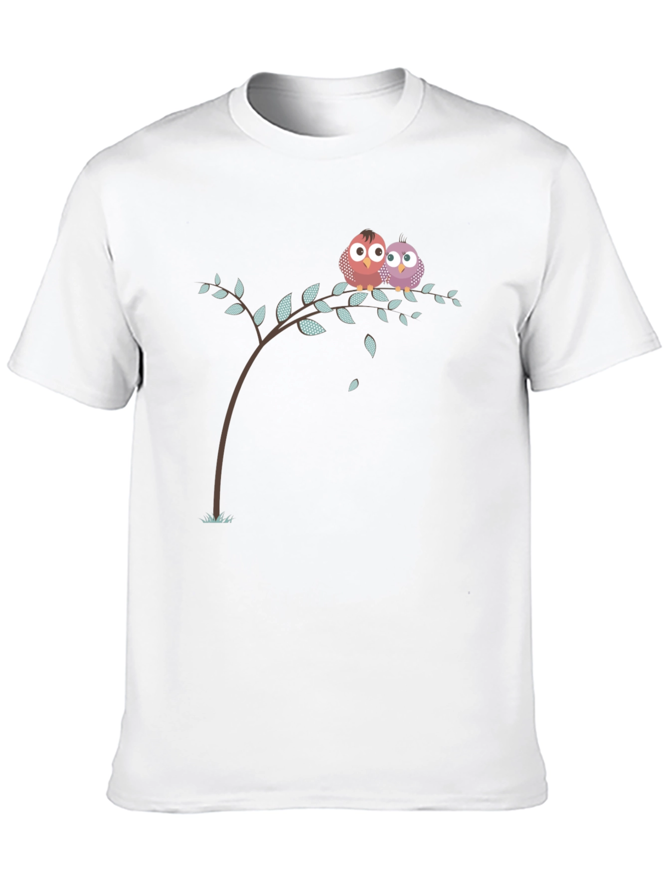 Cute Owl Couple on Branch Black T-Shirt