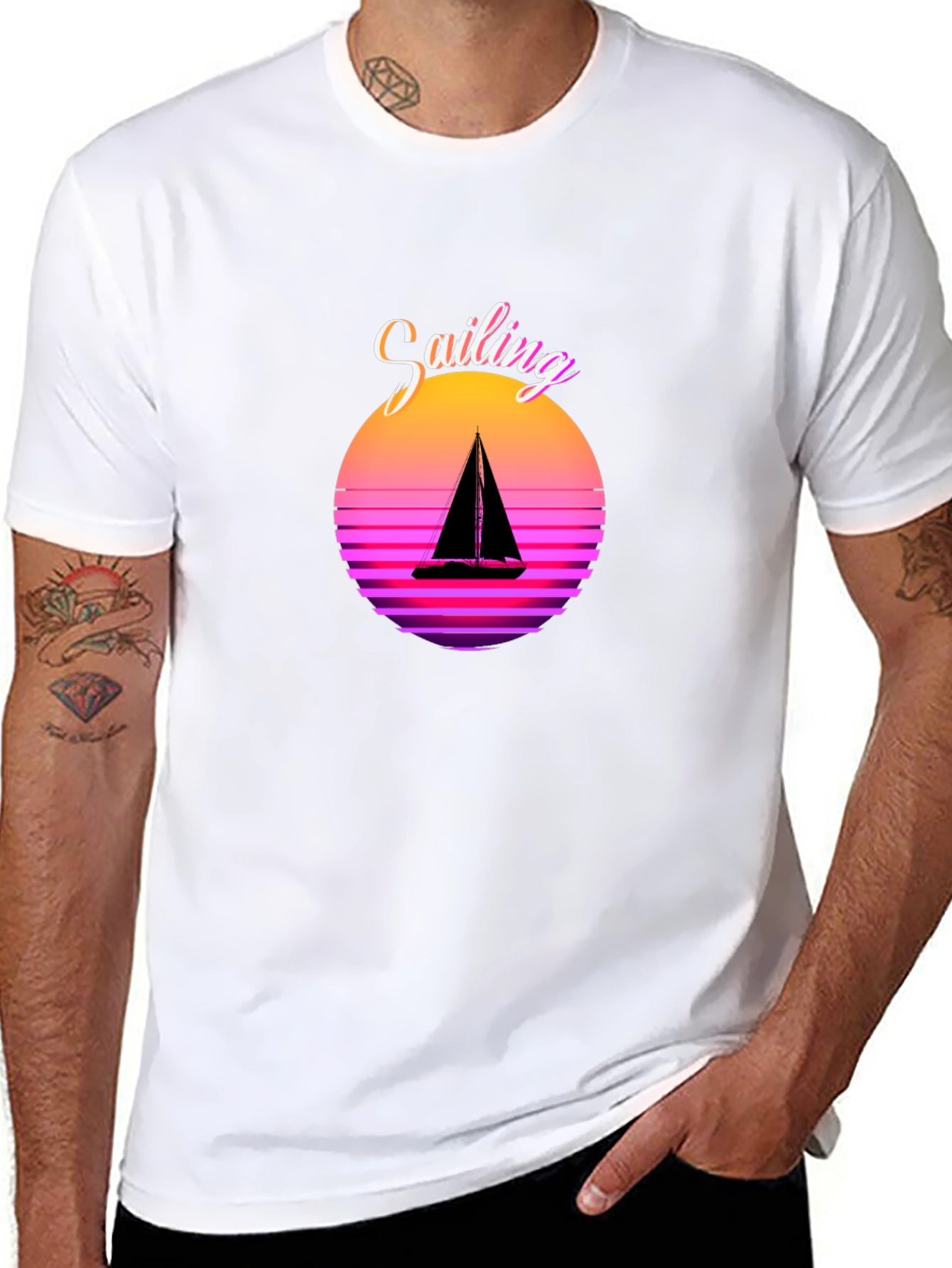 Sailing Sunset Graphic Tee - Black