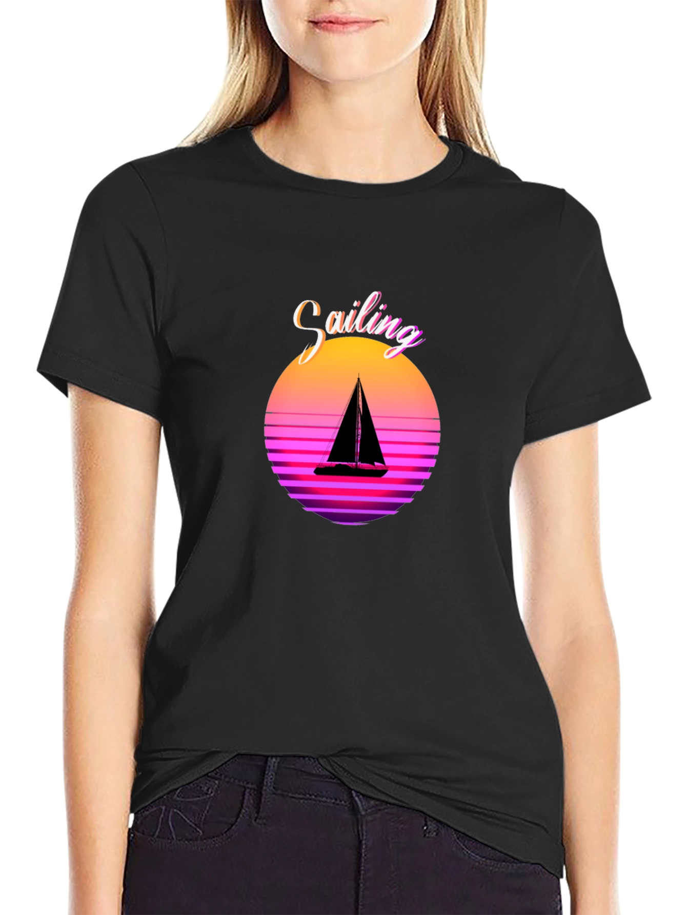 Sailing Sunset Graphic Tee - Black