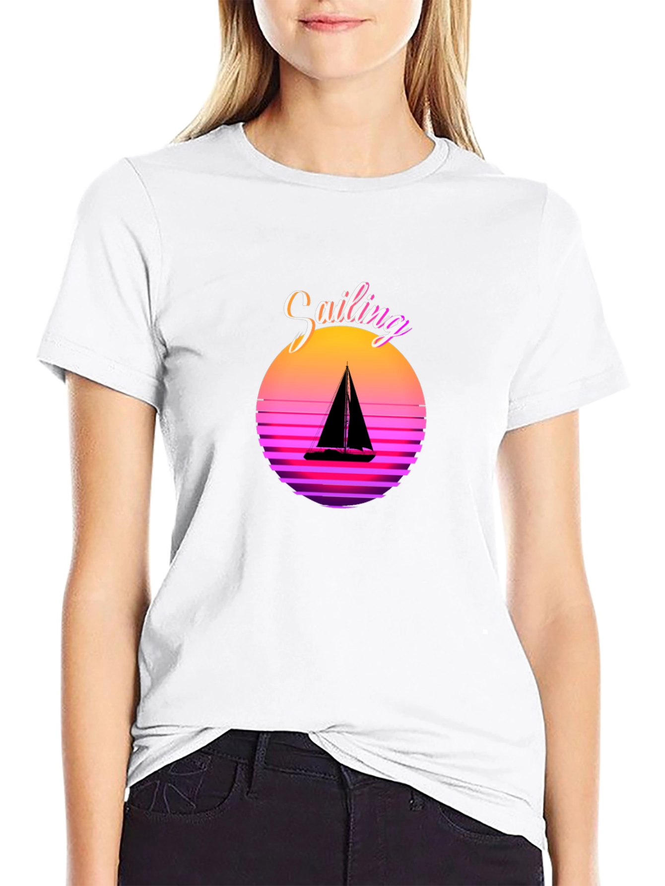 Sailing Sunset Graphic Tee - Black