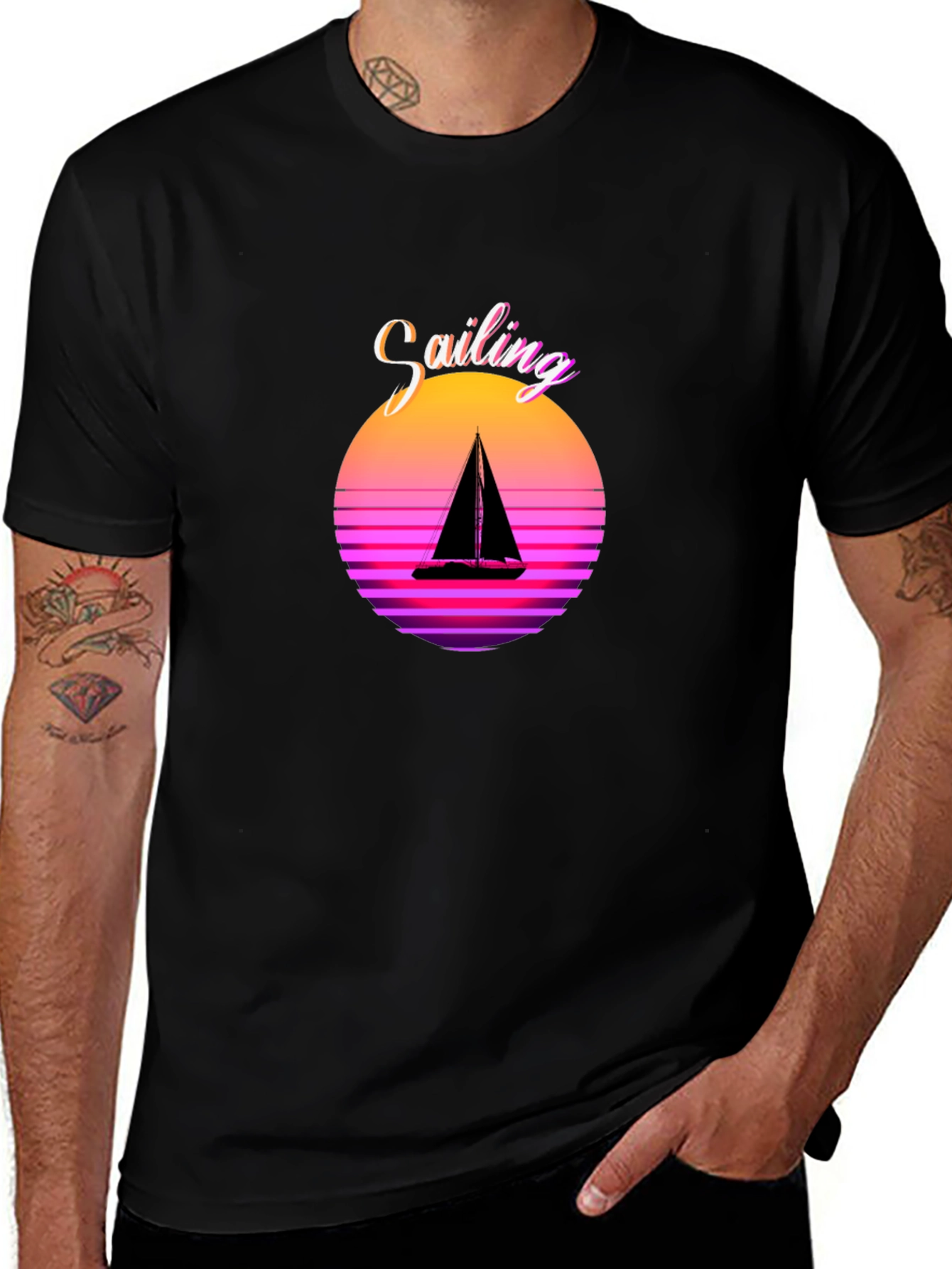 Sailing Sunset Graphic Tee - Black