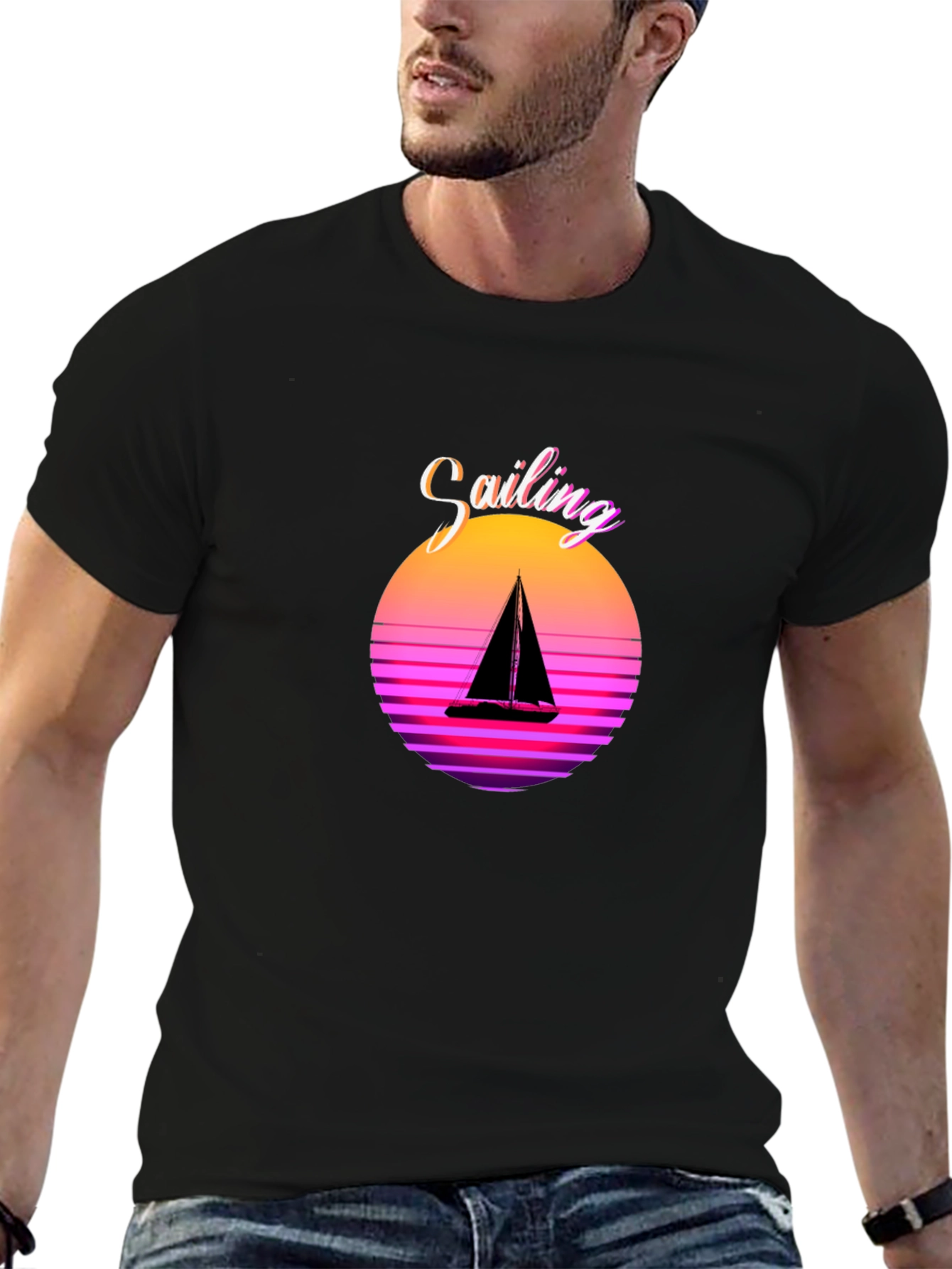Sailing Sunset Graphic Tee - Black