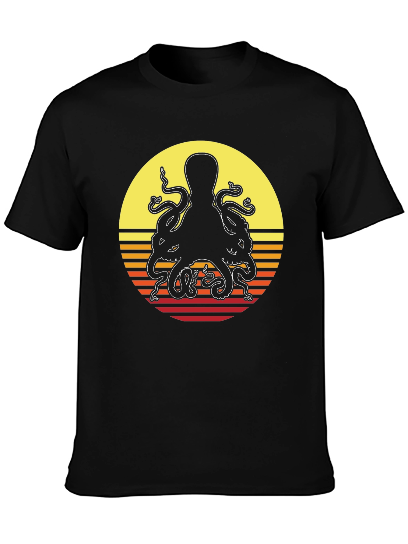 Retro Octopus Sunset Graphic T-Shirt