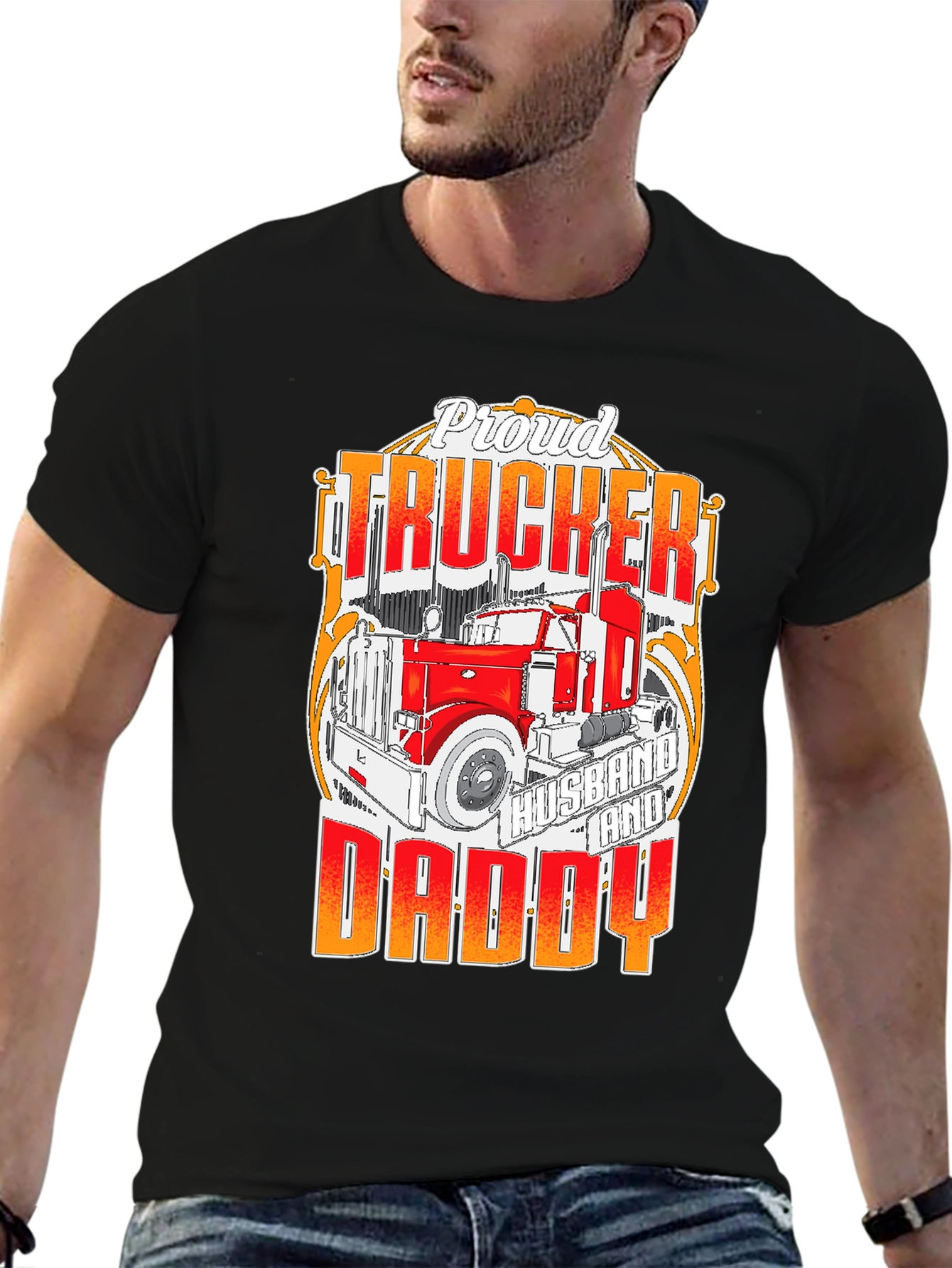 Proud Trucker Husband and Daddy T-Shirt