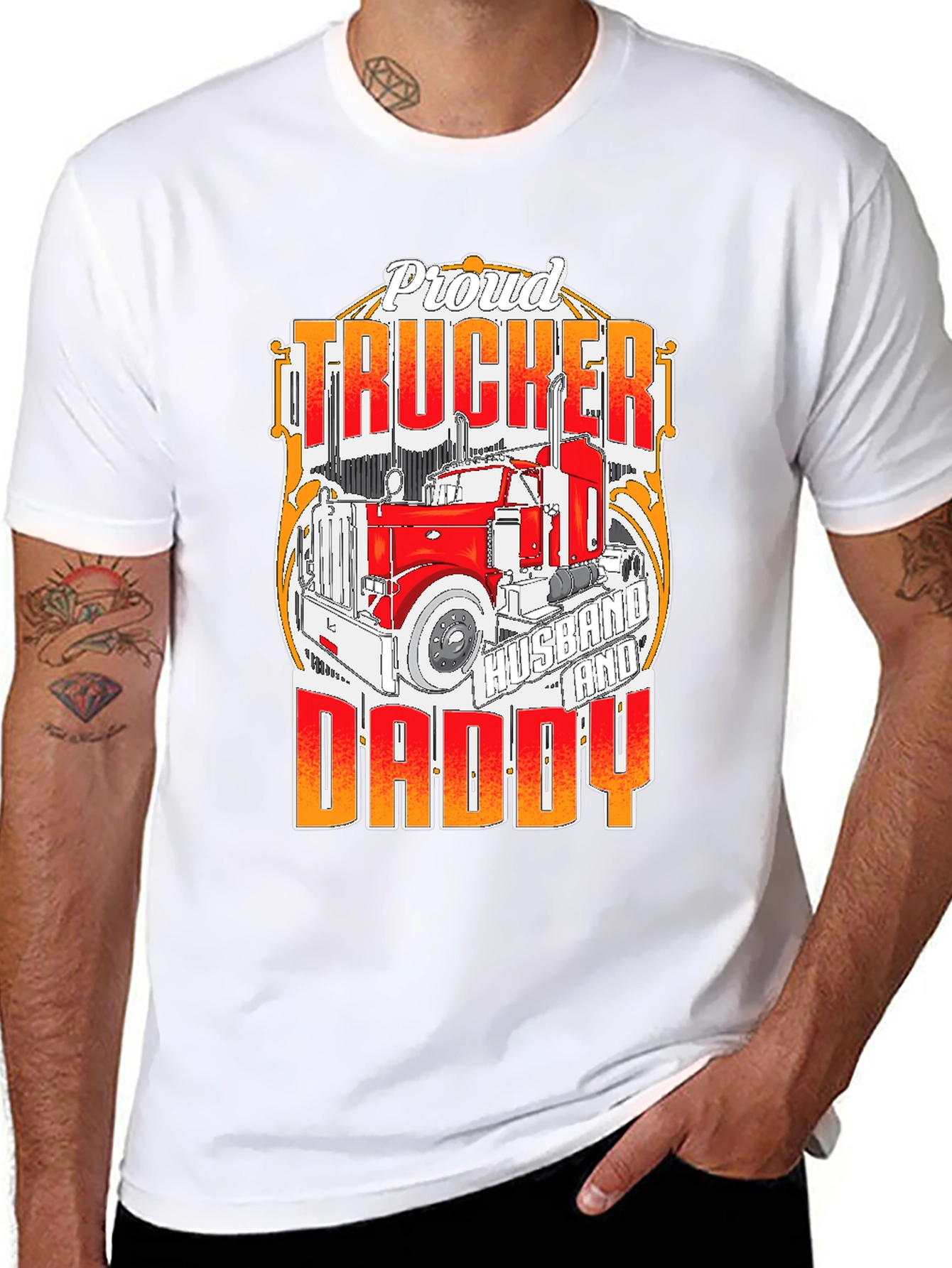 Proud Trucker Husband and Daddy T-Shirt