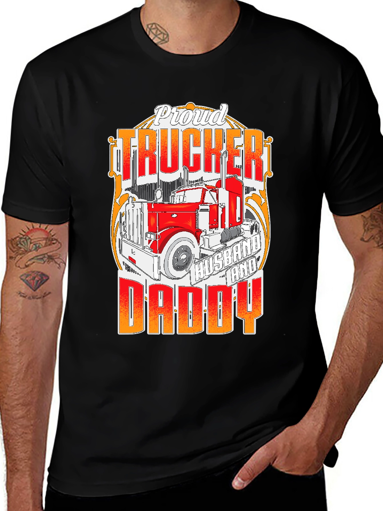 Proud Trucker Husband and Daddy T-Shirt