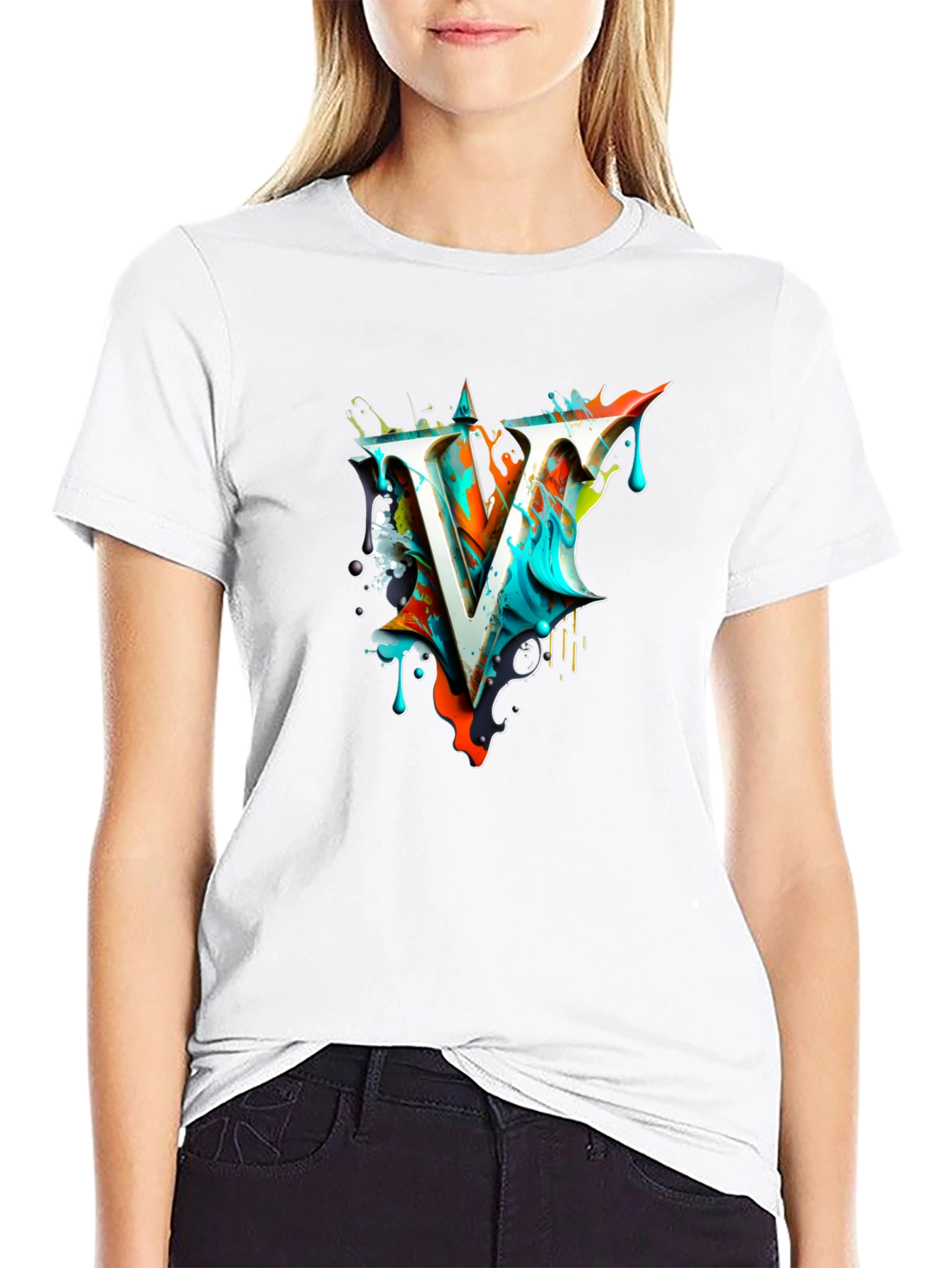 Abstract V Letter Black T-Shirt