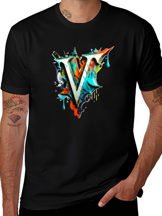 Abstract V Letter Black T-Shirt