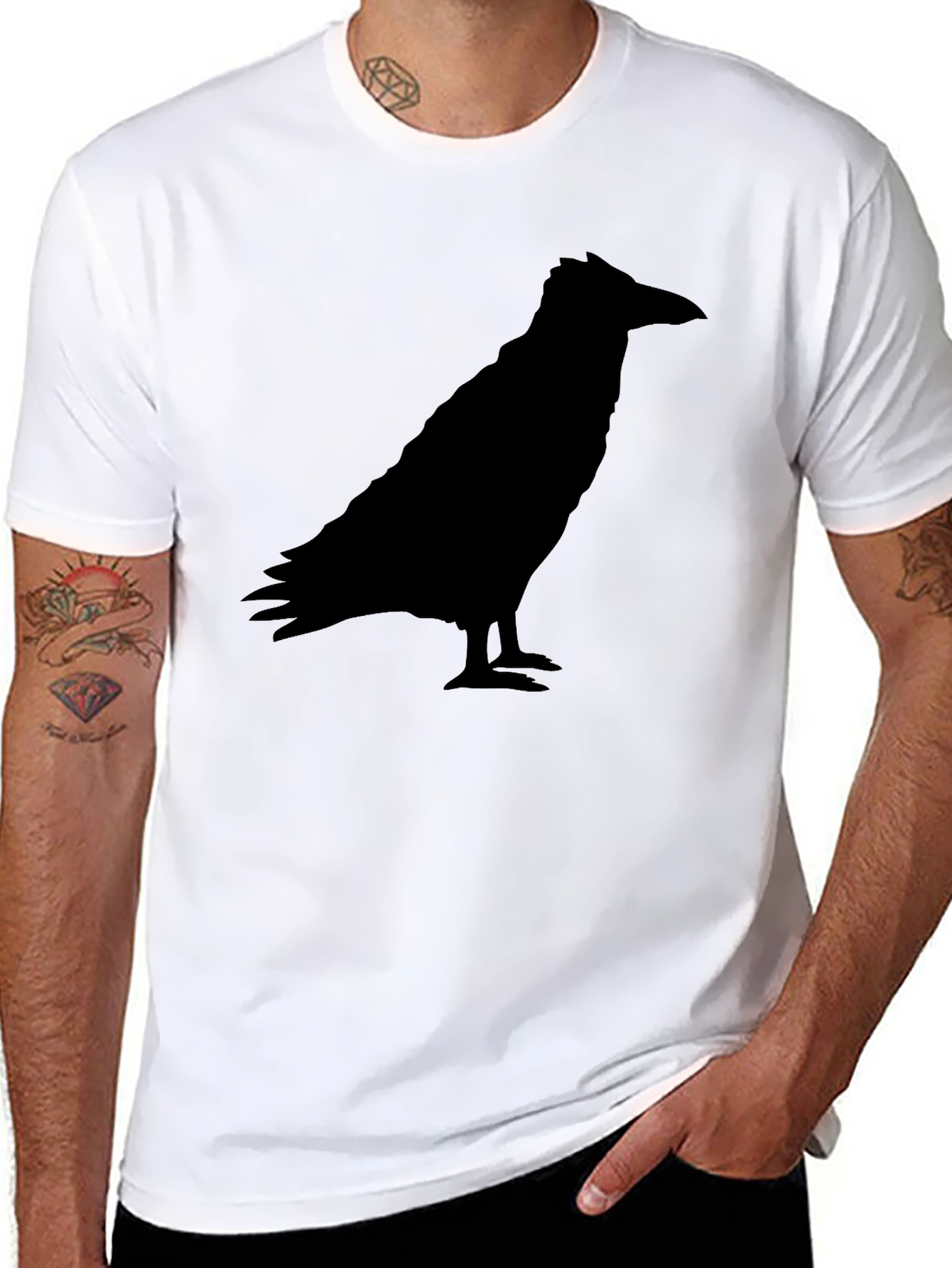 Raven Silhouette Graphic Tee - Black Crow Shirt